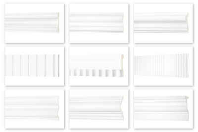 Hexim Perfect Stuckleiste »AD 373«, Flachleiste aus PU Serie 2 - Stuckleiste glatt, weißes Zierprofil, hart & stoßfest - Wandleiste vorgrundiert