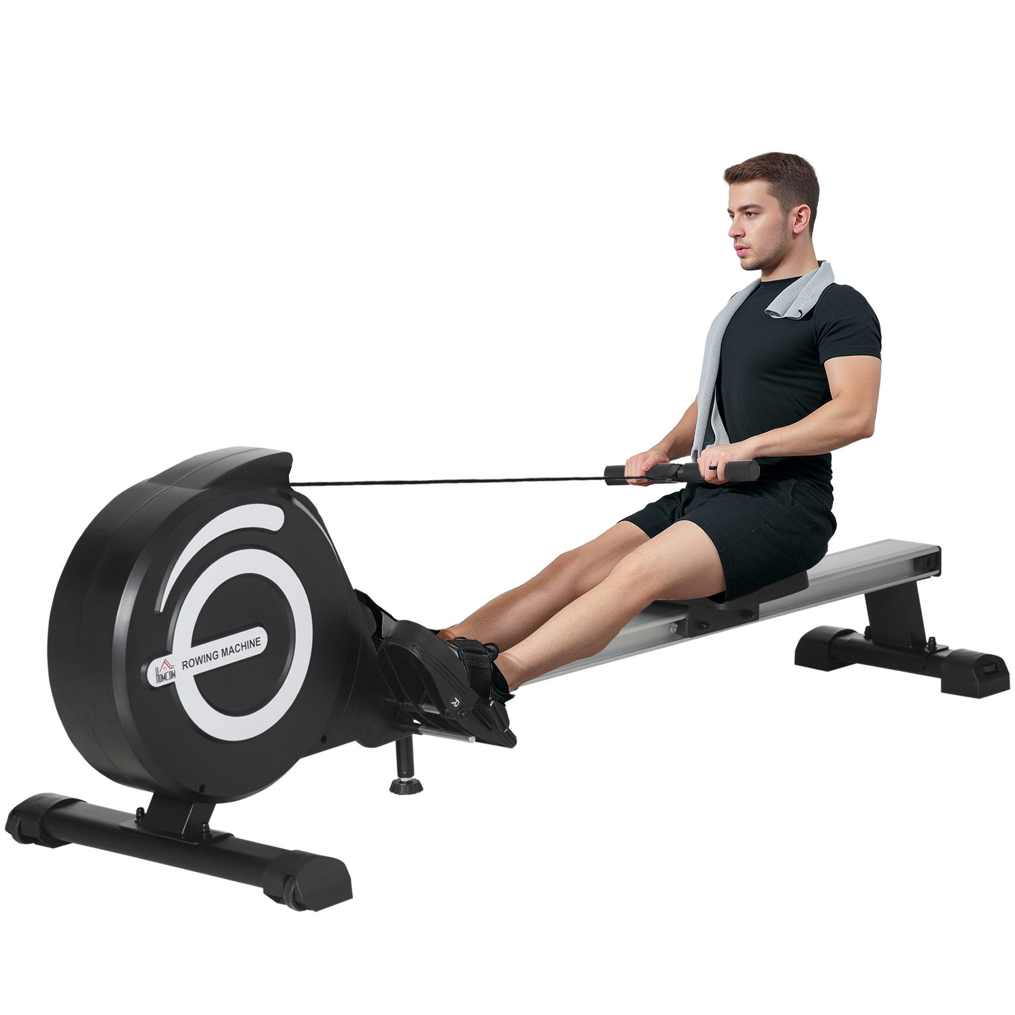 HOMCOM Rudergerät für Zuhause, Klappbar, mit 8 Stufen Magnetbremssystem, LCD-Anzeige (Rudermaschine, 1-tlg., Fitnessgerät), für Ganzkörpertraining, Alu, Schwarz