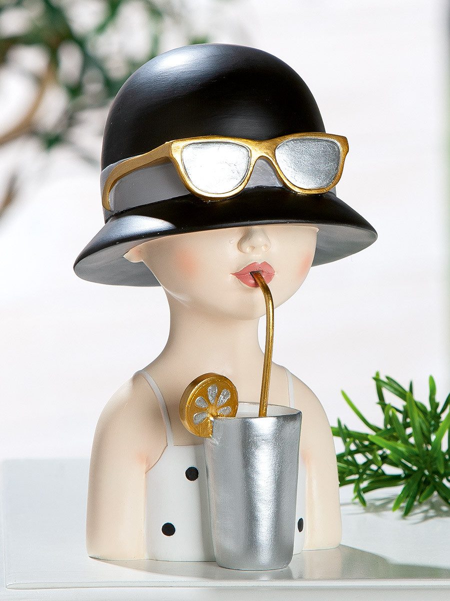 GILDE Dekofigur Lady Lemonade Figur Deko Dame mit Hut in Schwarz Gold Silber (1 St)