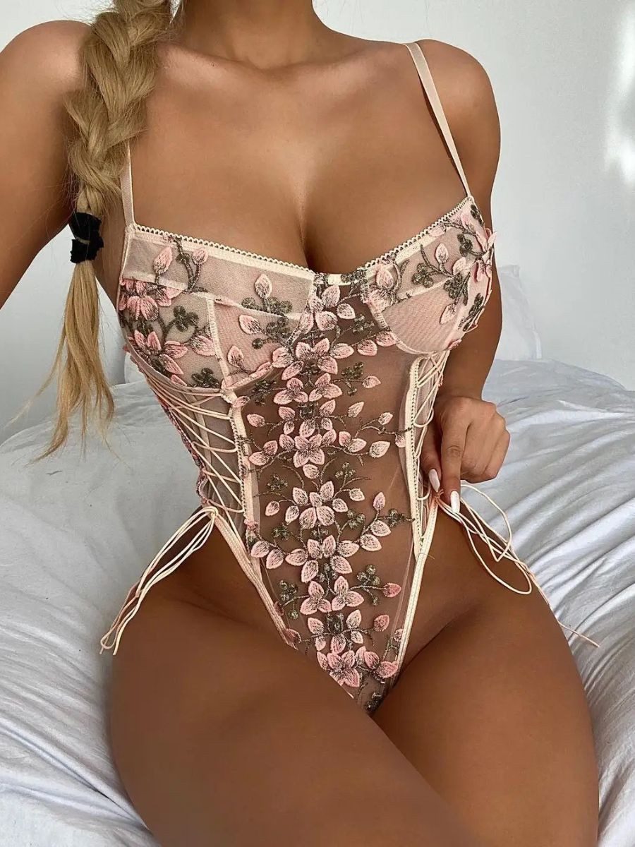 Elegant Love Body Bestickter Bodysuit, sexy Dessous, verführerische Damenunterwäsche rückenfrei Strappy Lingerie, elegante Reizwäsche für besondere Momente