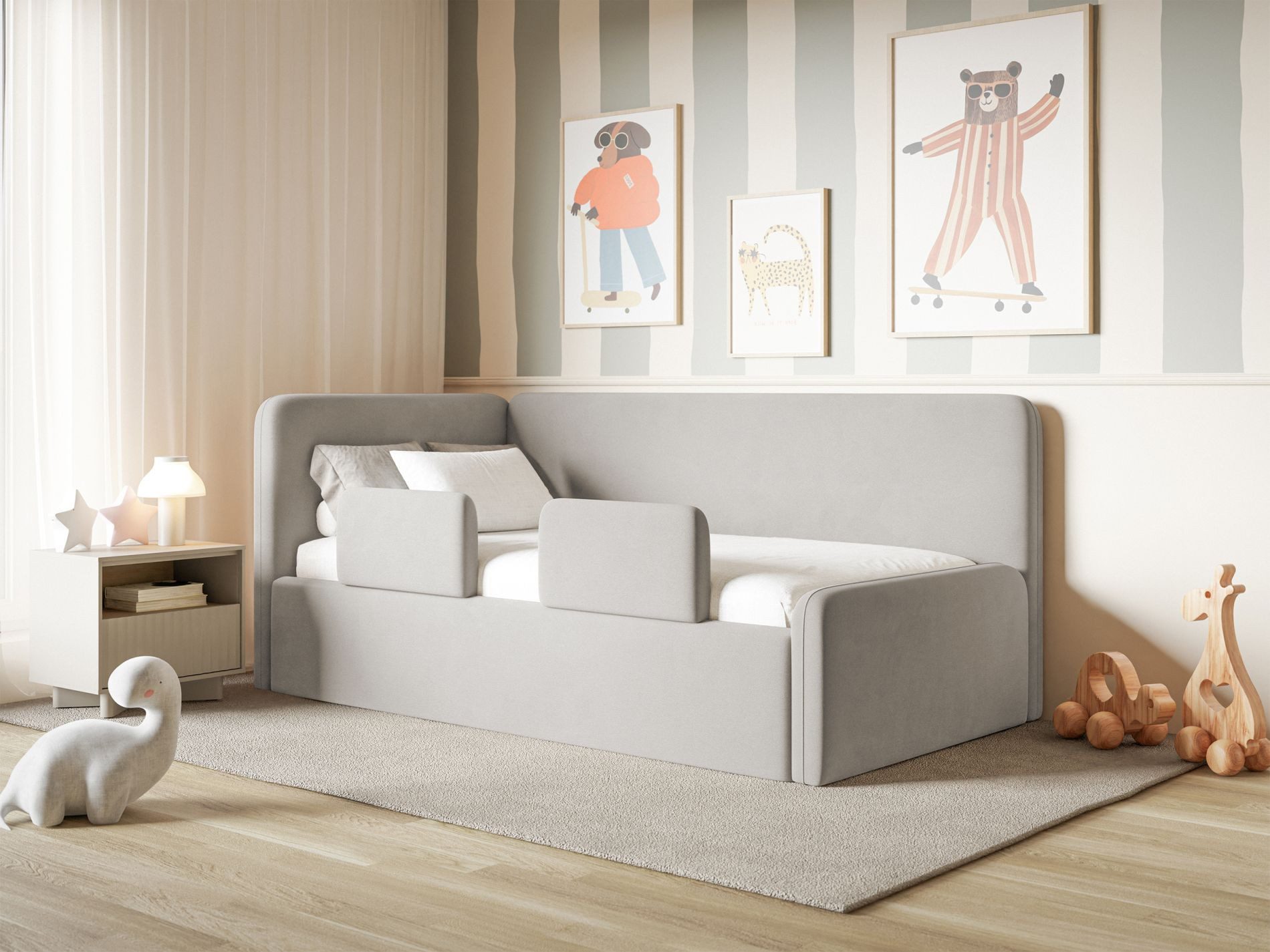Selsey Kinderbett FANKO, Kinderbett mit Kopfteil, Rausfallschutz, Samt, 90x200 cm