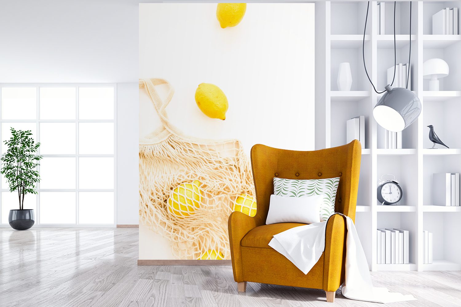 bedruckt, Zitrone Wandtapete Fototapete (3 St), MuchoWow Tasche - Matt, Wohnzimmer, - Vinyl Tapete Montagefertig für Gelb,