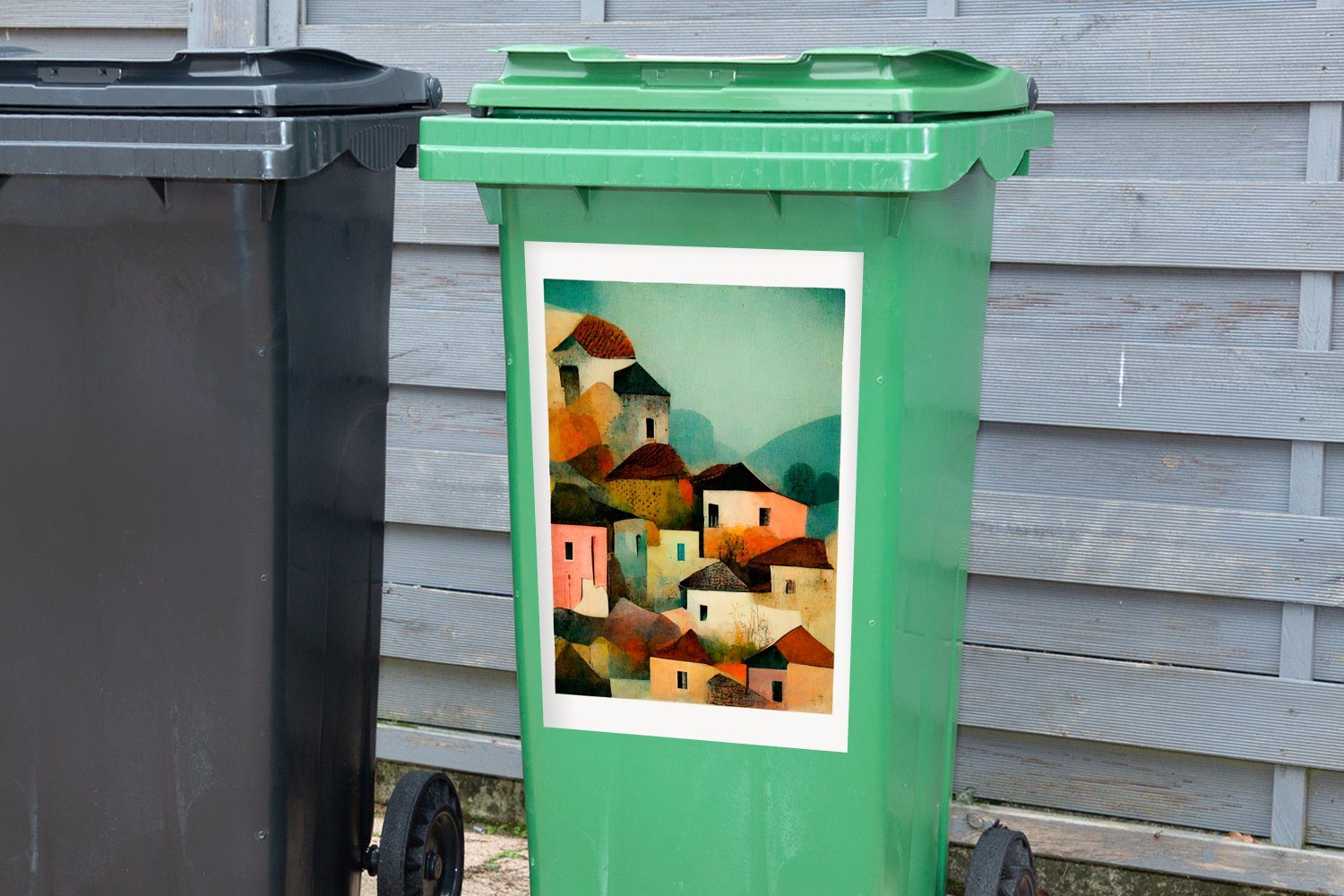 MuchoWow Wandsticker Italien - (1 St), Architektur - - Mülleimer-aufkleber, Pastell Mülltonne, - Sticker, Container, Kunst Dorf Abfalbehälter