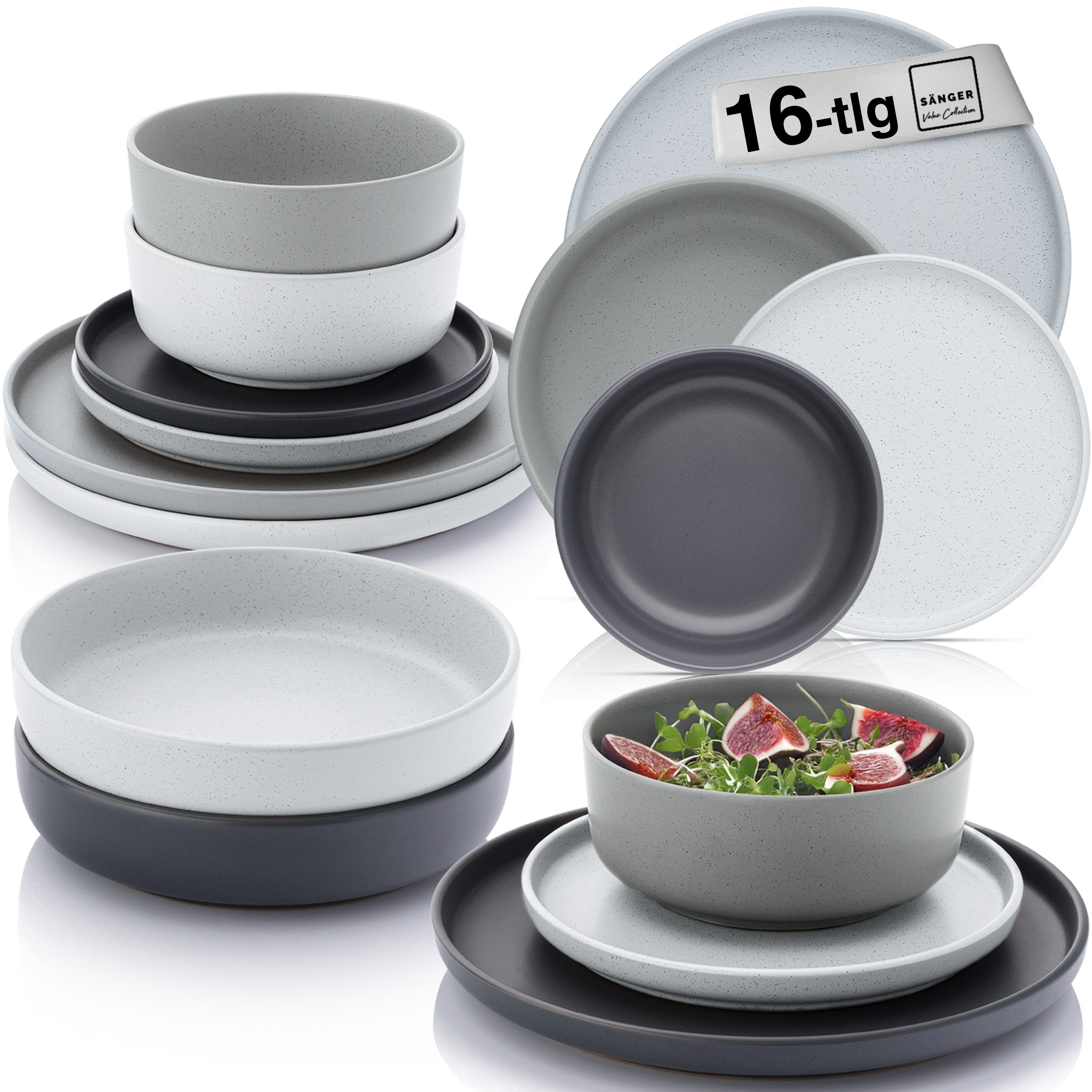 SÄNGER Geschirr-Set Leeds (16-tlg), 4 Personen, Steingut, Tafelservice Leeds, Handmade, Erweiterbar, VALUE COLLECTION