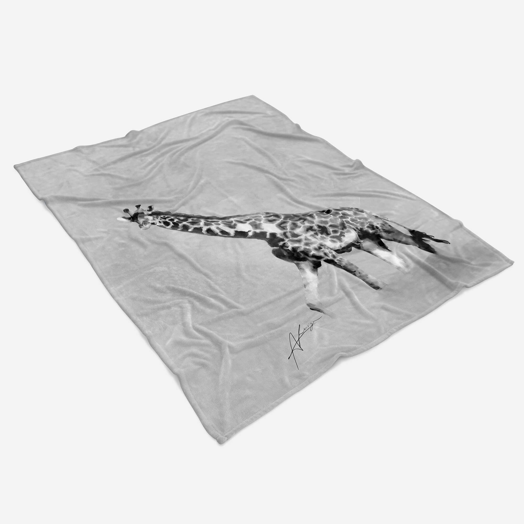 Handtücher Handtuch (1-St), Motiv Baumwolle-Polyester-Mix Strandhandtuch Afrika, Handtuch Art Kuscheldecke Giraffe Sinus Saunatuch Grau