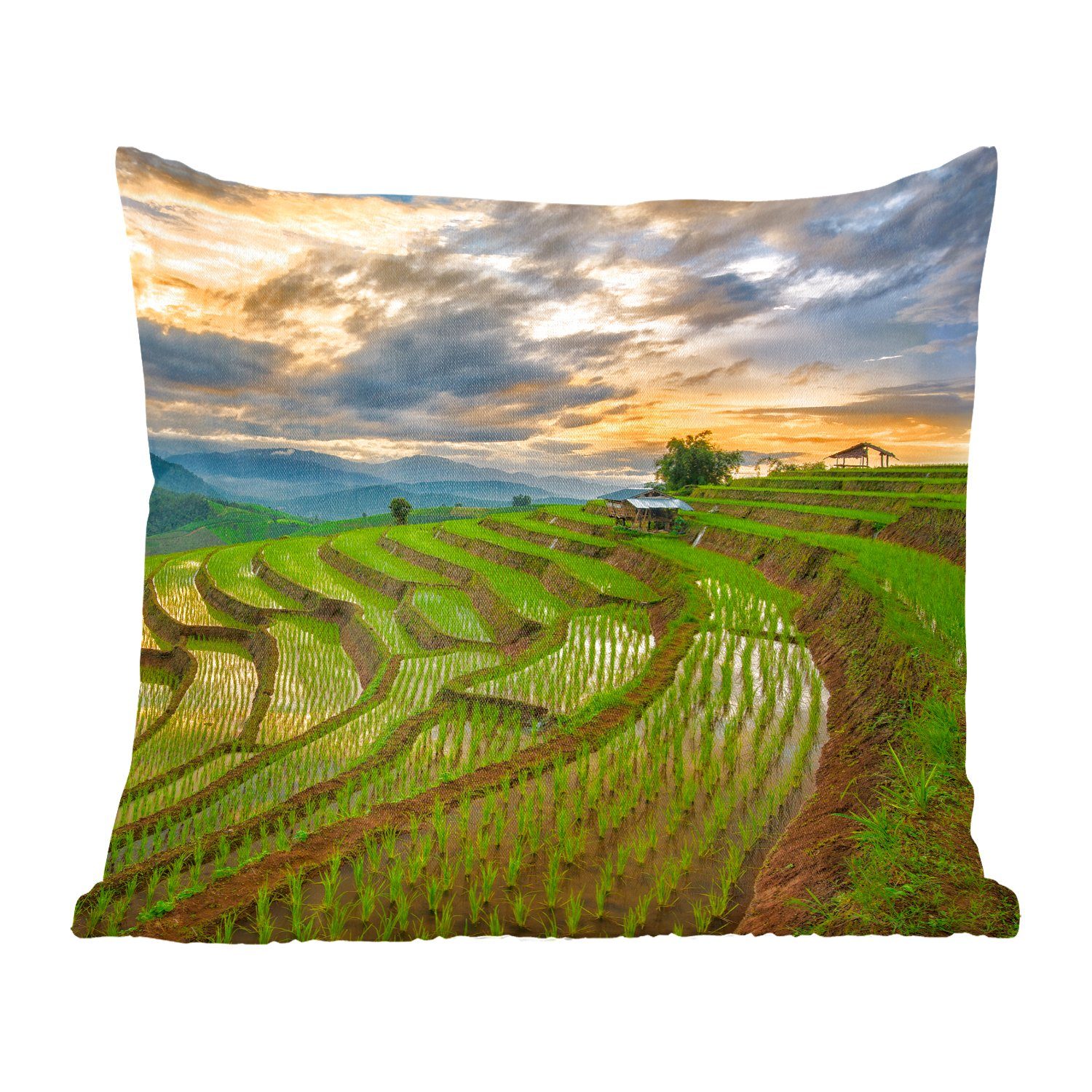 MuchoWow Dekokissen Ein schönes Wolkenfeld über den Reisfeldern Thailands, Zierkissen mit Füllung für Wohzimmer, Schlafzimmer, Deko, Sofakissen