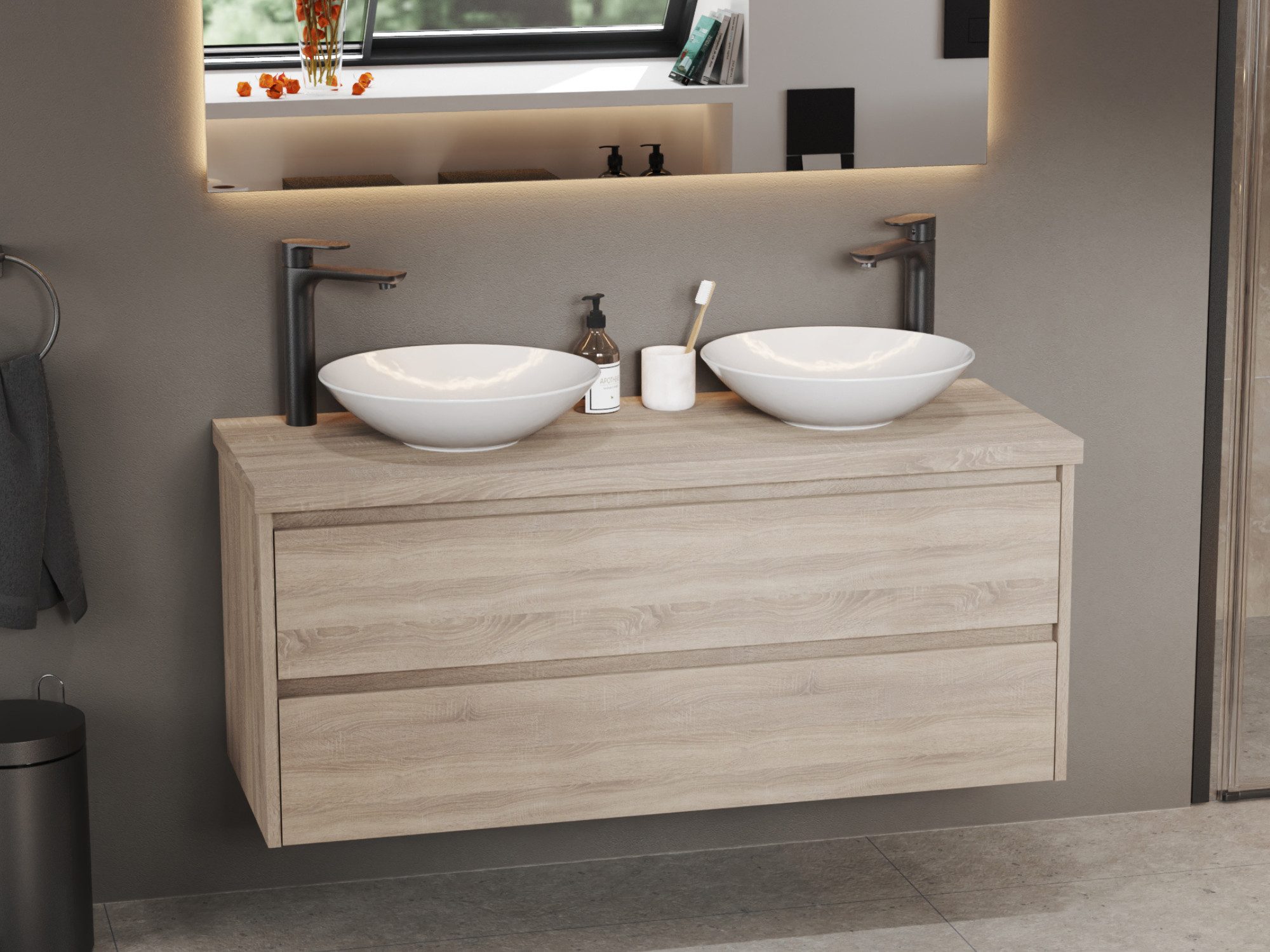 Aqua Bagno Badmöbel-Set mit 2 Waschbecken Doppelwaschtisch Badschrank hänge günstig online kaufen