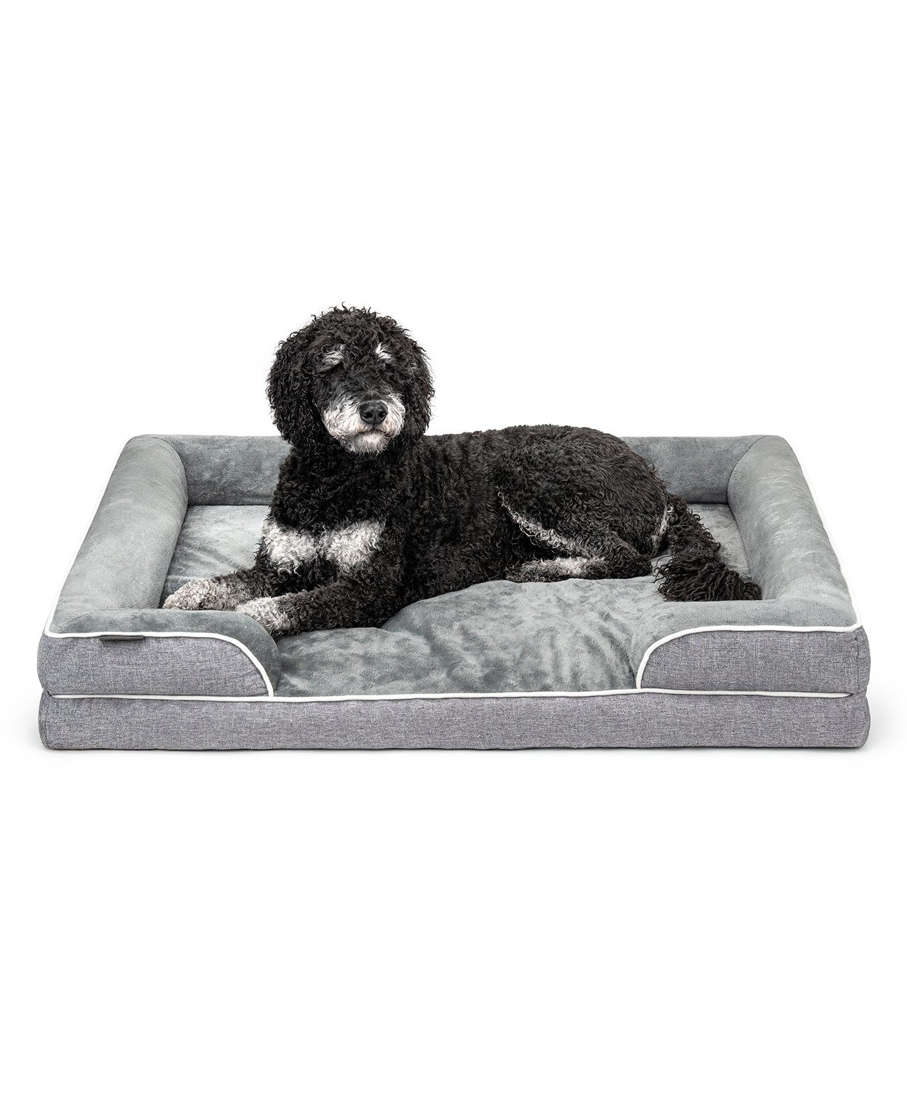lionto Tierkissen Premium orthopädisch Memory-Foam, grau, Flanell und Leinenimitat, rutschfest, mit erhöhtem Rand & waschbarem Bezug