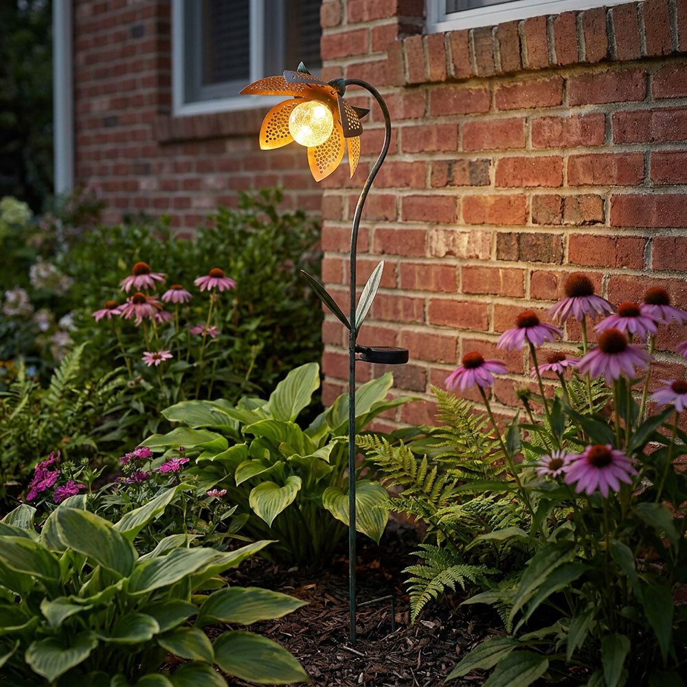 GLOBO LIGHTING LED Solarleuchte, LED-Leuchtmittel fest verbaut, Tageslichtweiß, Solarleuchte Stecklampe Außenleuchte LED Crackle-Glas Blume Garten 2x