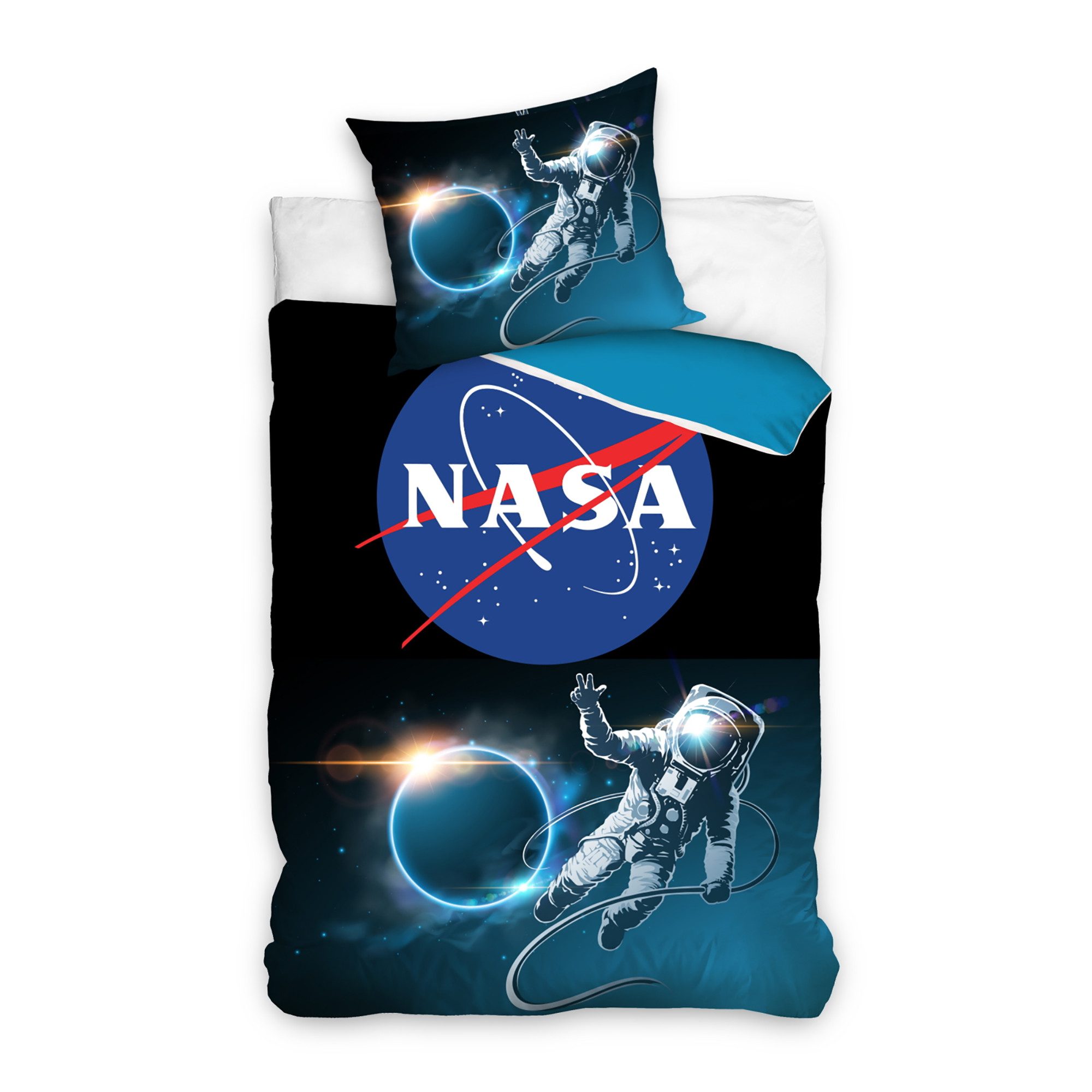 BERONAGE Wendebettwäsche NASA Astronaut Bettwäsche Linon / Renforcé Space Raumfahrt Bettbezug, 100% Baumwolle, 2 teilig, 135x200 + 80x80 cm
