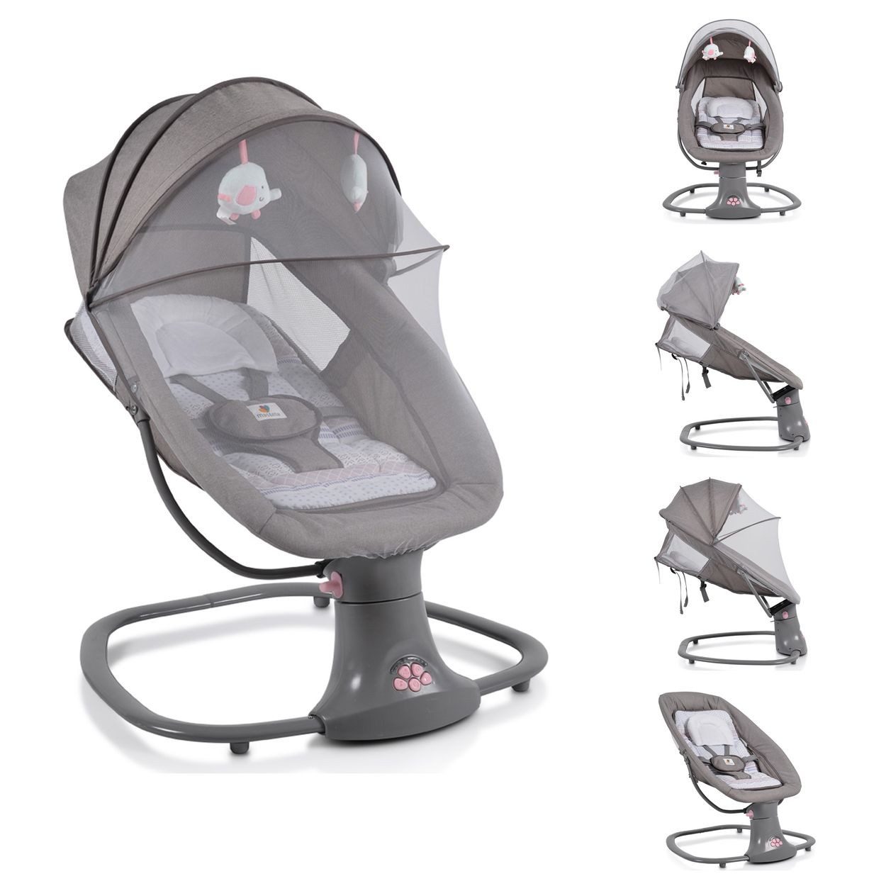 Moni Babywippe Axel 3 in1, Bluetooth, 5 Schaukelgeschwindigkeiten, Moskitonetz, 5-Punkt-Gurt