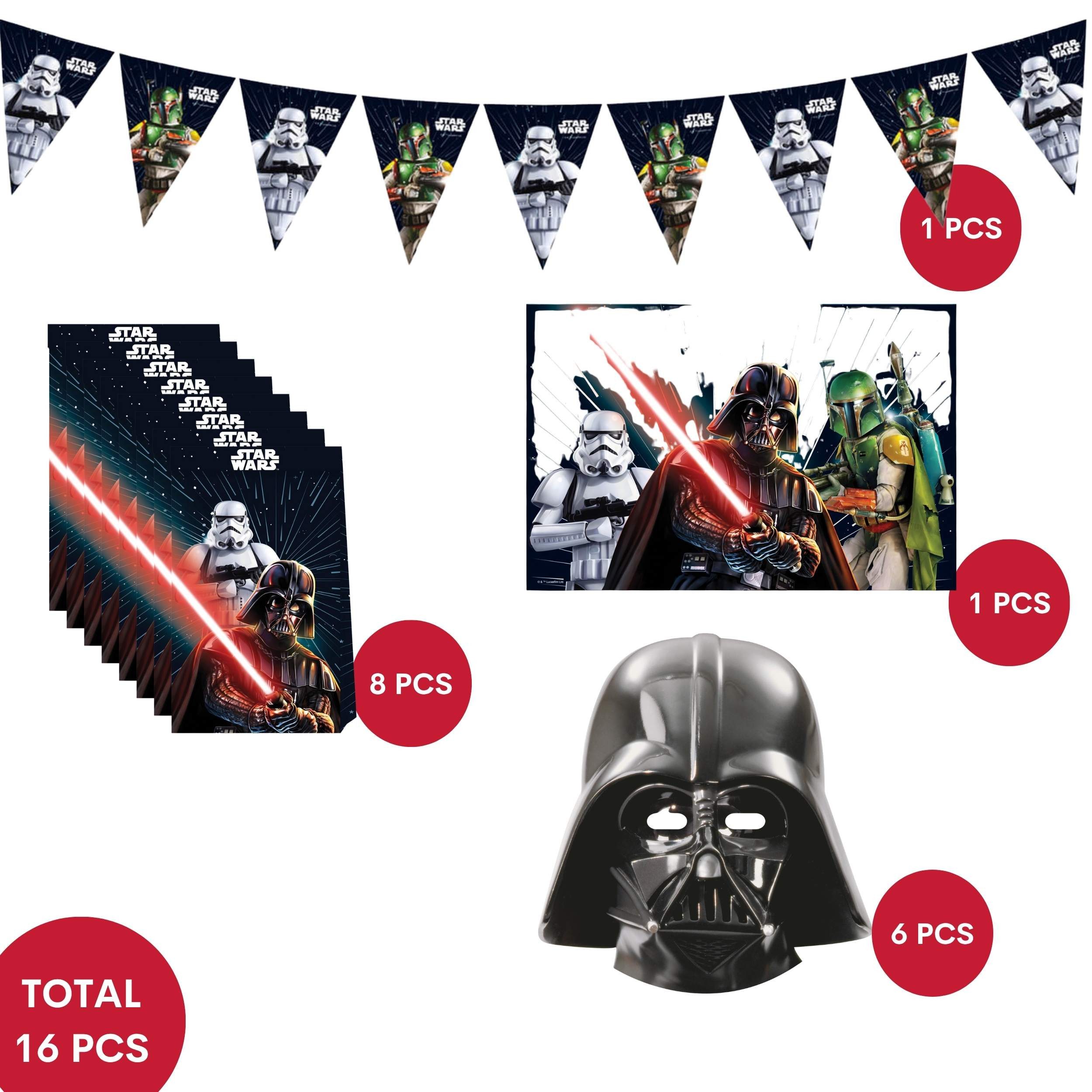 Procos Einweggeschirr-Set 16-tlg. Star Wars Galaxy Partyset für Kindergeburtstag, 6 Personen