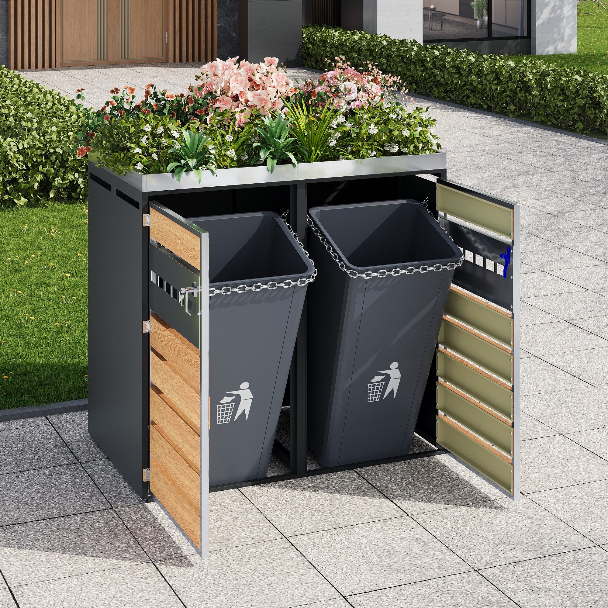 Mülleimer mit Belüftung Mülltonnenbox mit trash storage compartment Abschließbar