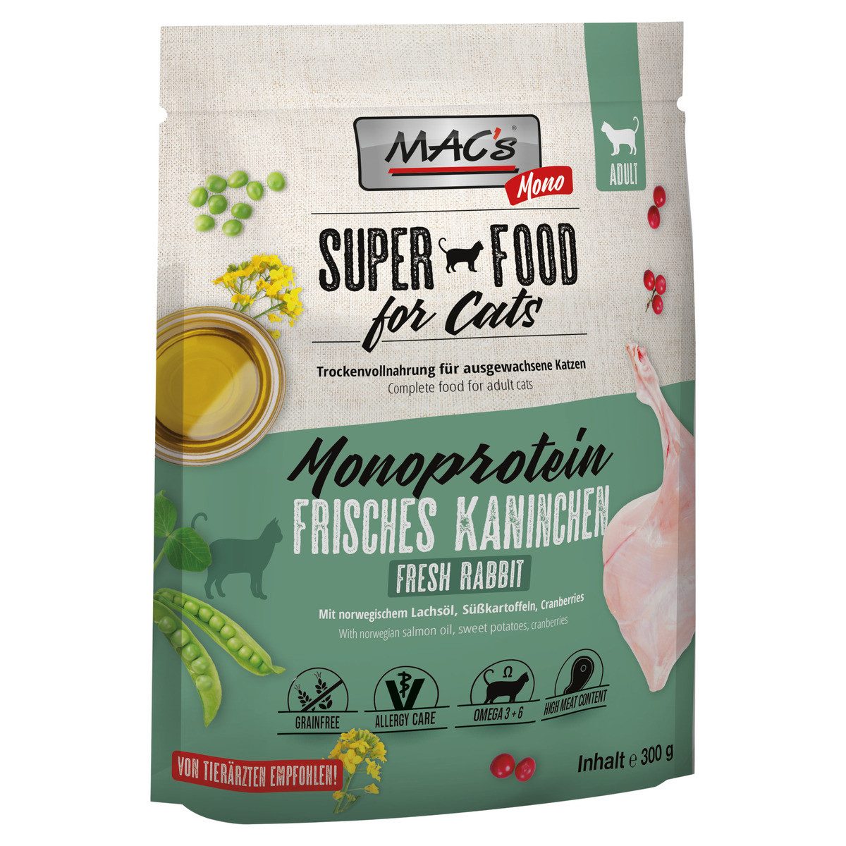 MAC'S Adult Monoprotein Kaninchen 300 g, Trockenfutter für: Katze