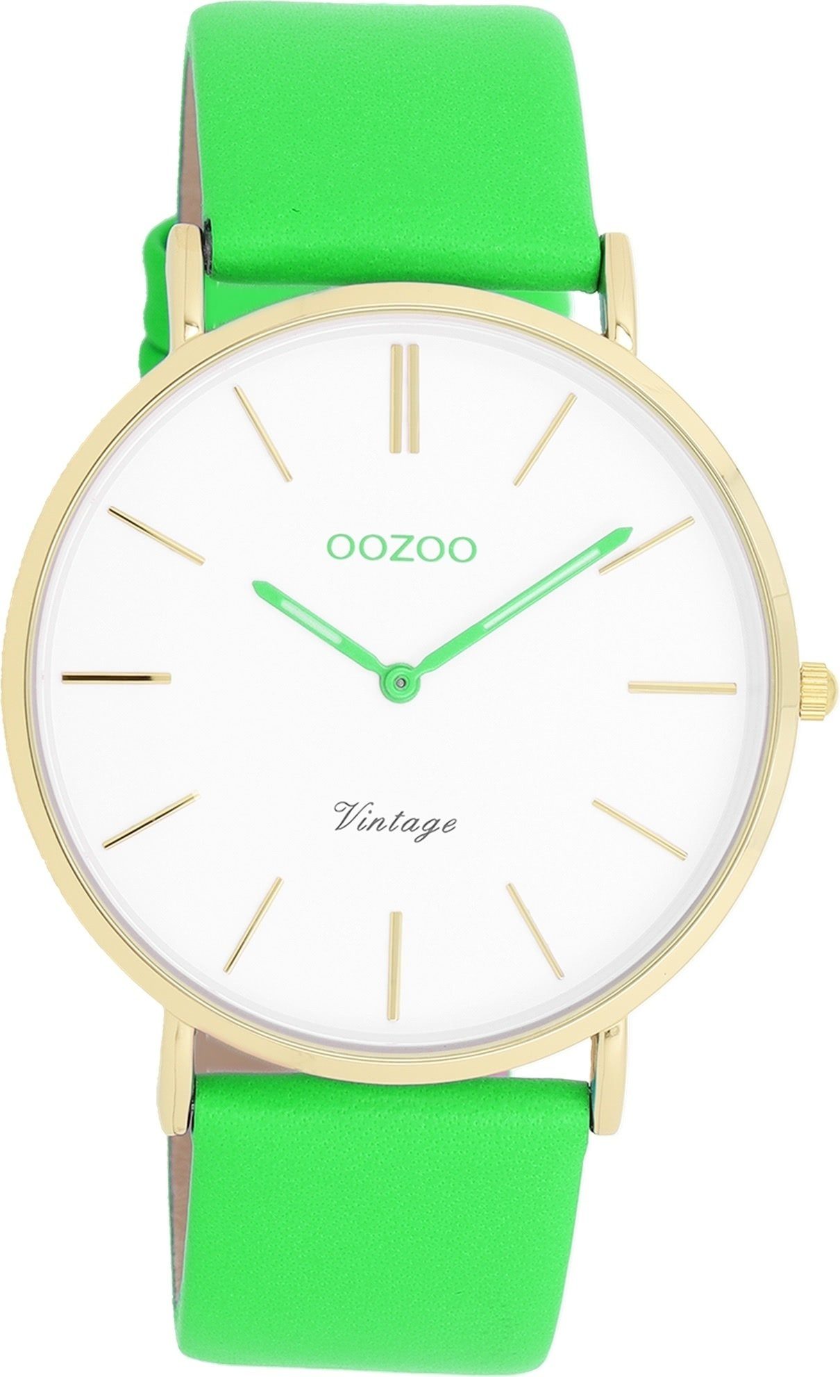 OOZOO Quarzuhr Oozoo Damen Armbanduhr Vintage Series, Damenuhr rund, groß (ca. 40mm), Lederarmband grün, Fashion