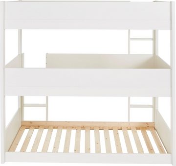 Lüttenhütt Etagenbett "TIPO"BESTSELLER!Platzsparend,Bodenbett,Leitern beidseitig montierbar, Stockbett mit 3 Schlafplätzen, zertifiziertes Massivholz (Kiefer)