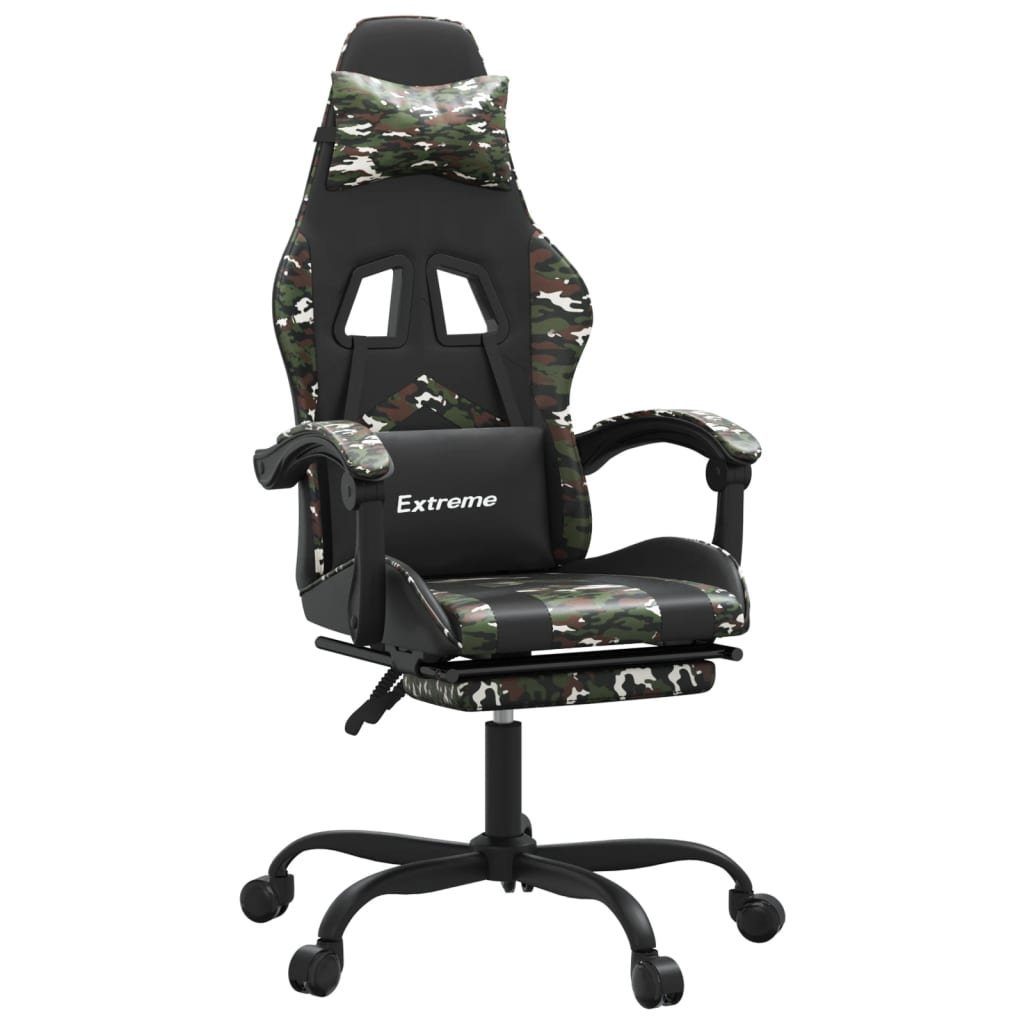 vidaXL Gaming-Stuhl Gamingstuhl mit Schwarz | und Fußstütze (1 Tarnfarben Schwarz Drehbar Schwarz St) Kunstleder Camouflage Camouflage und