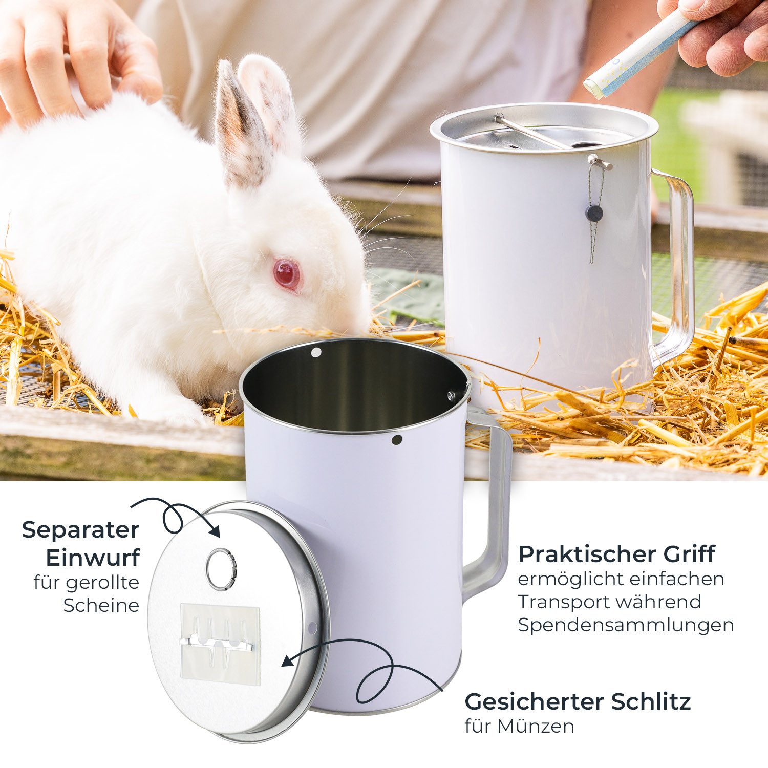 HMF Spardose Spendendose 10,0 cm Ø, 14,5 cm hoch, (1-tlg), mit Griff, inkl. Zubehör