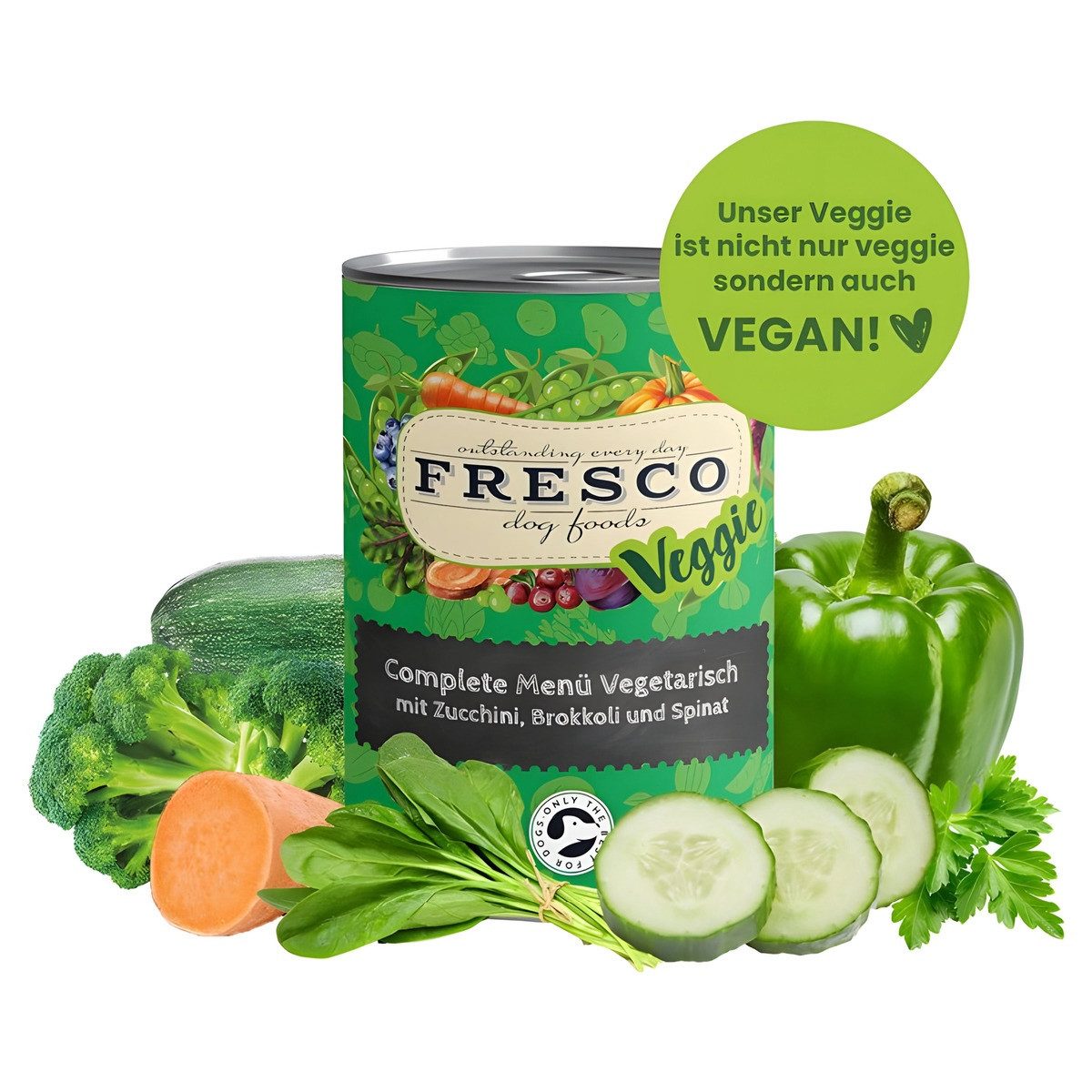Fresco Dog Complete-Menü Vegetarisch mit Zucchini, Brokkoli und Spinat 400 g - 1, Nassfutter für: Hund