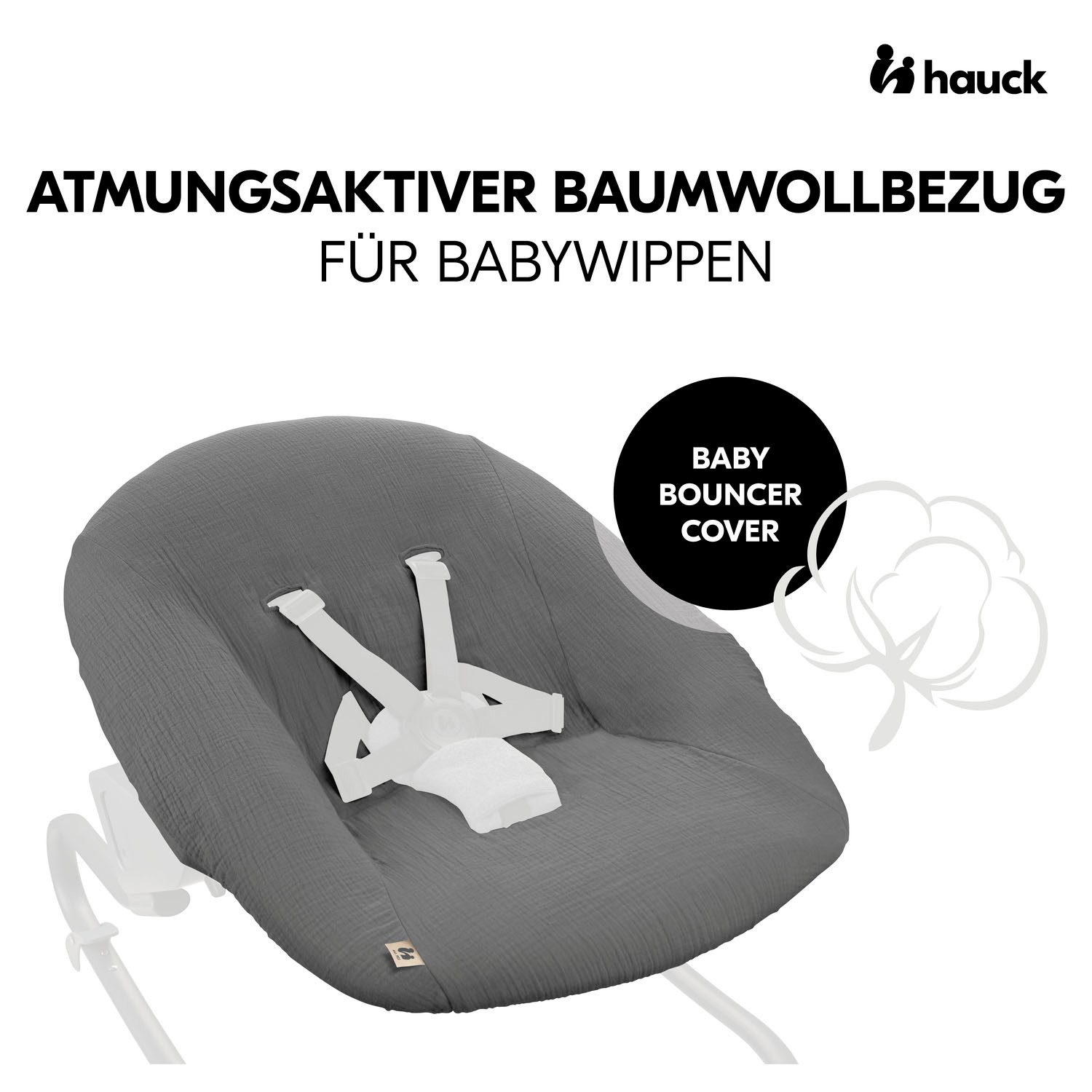 Hauck Babywippe Baby Bouncer Cover Muslin Dark Grey, Schonbezug für Babywip günstig online kaufen