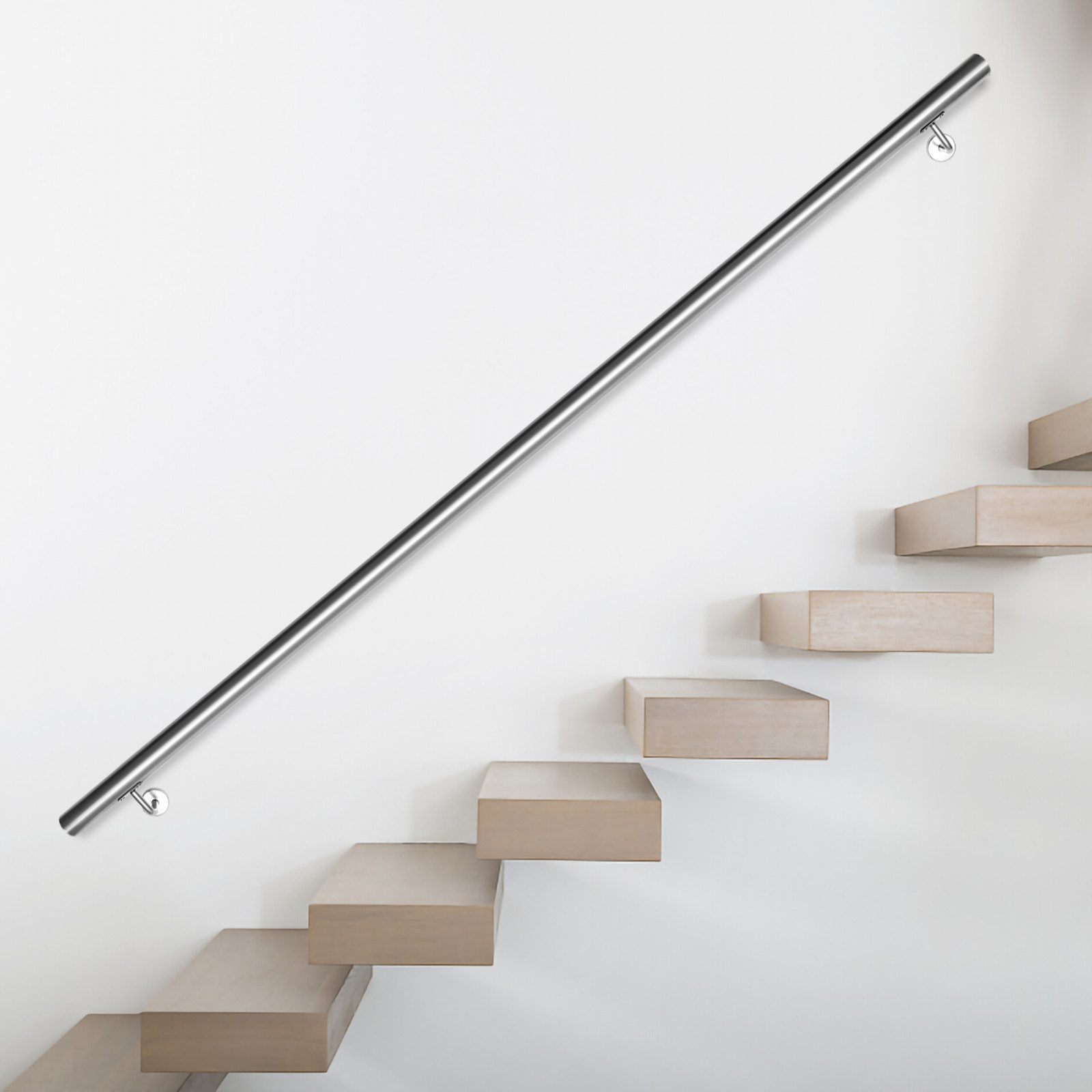 Clanmacy Handlauf Edelstahl Außentreppe Geländer Treppengeländer 50 -200 cm Wandhandlauf, 50 cm Gesamtlänge, Edelstahl matt – Bild 4 von 5