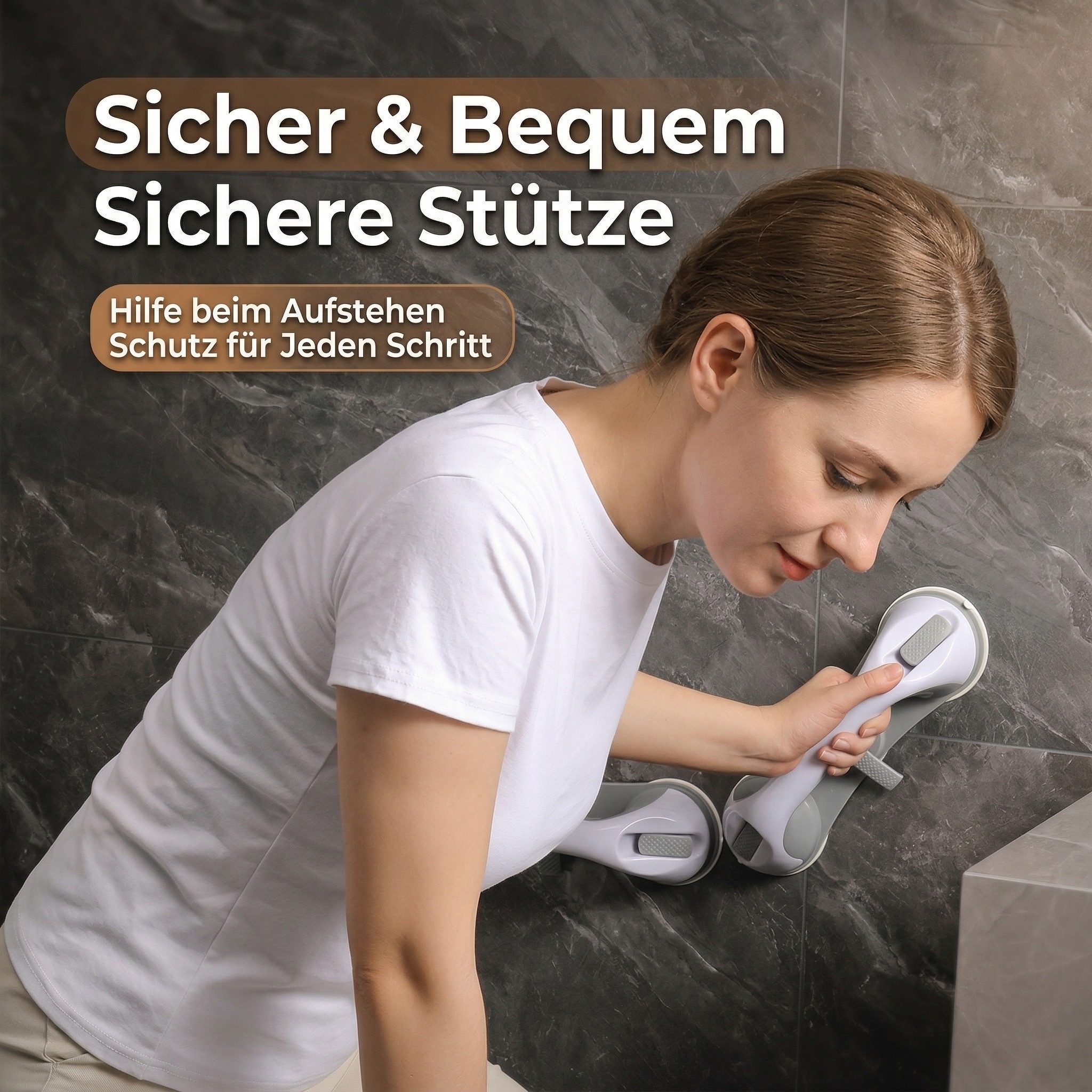 JASLIFE Haltegriff Sauggriff 28cm ohne Bohren, Haltegriff für Senioren rutschfest Bad WC, Sicherer Halt auch bei Nässe, jederzeit abnehmbar