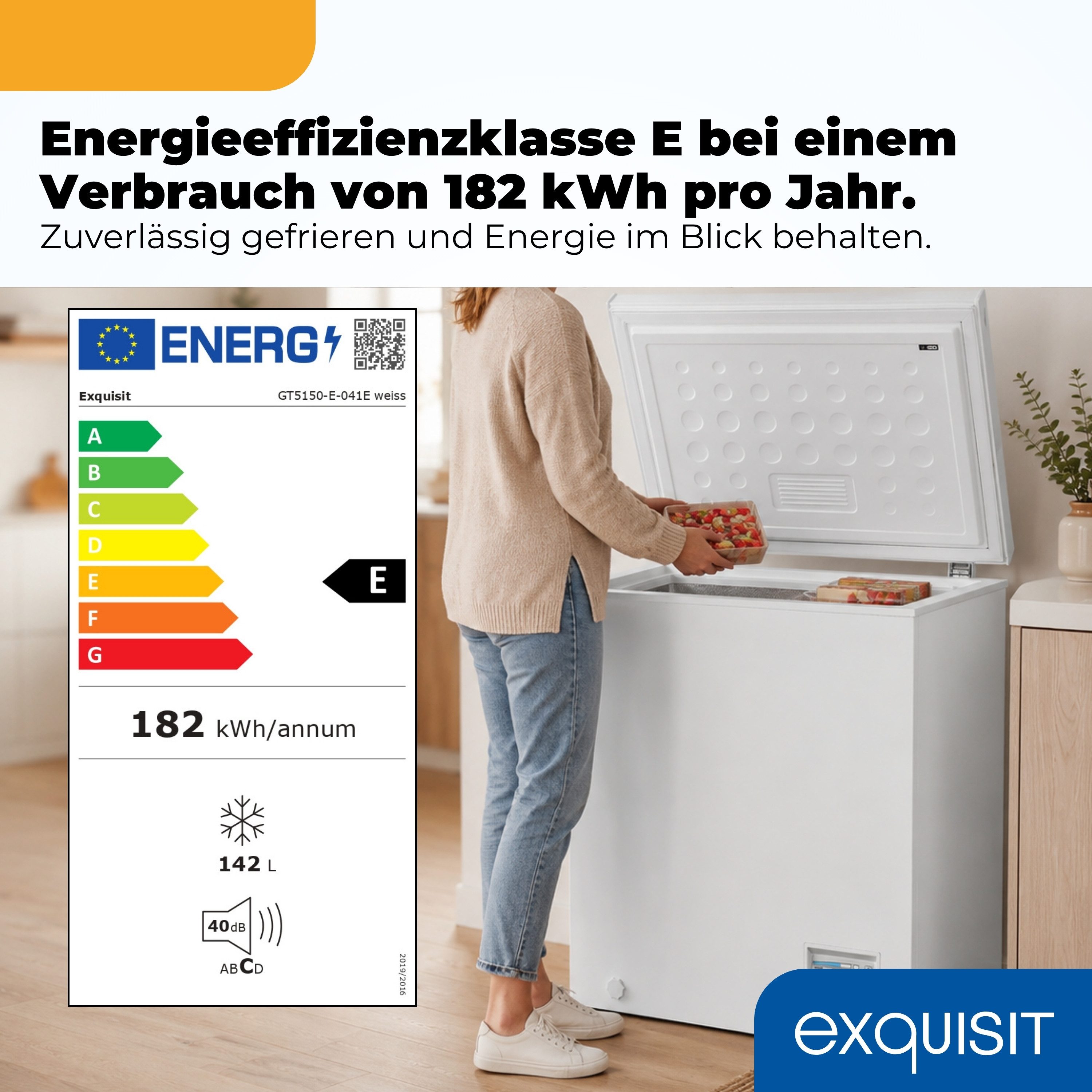 exquisit Gefriertruhe GT5150-E-041E, 70,5 cm breit, 142 l, 142 l Nutzinhalt, 4 Sterne Fach 142,0 l, 7,0 kg, Energieklasse E