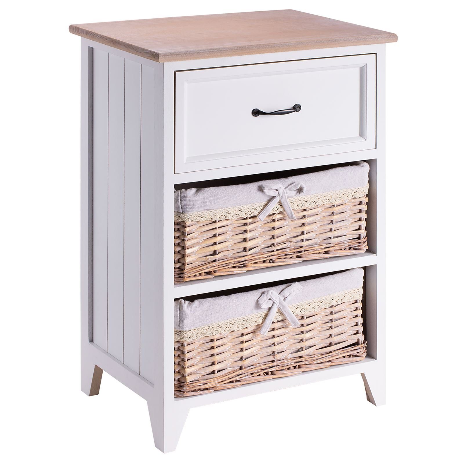 CARO-Möbel Nachtkommode PROVENCE, Nachttisch Nachtkommode Beistelltisch Boxspringbett 1 Schublade 2 Körb