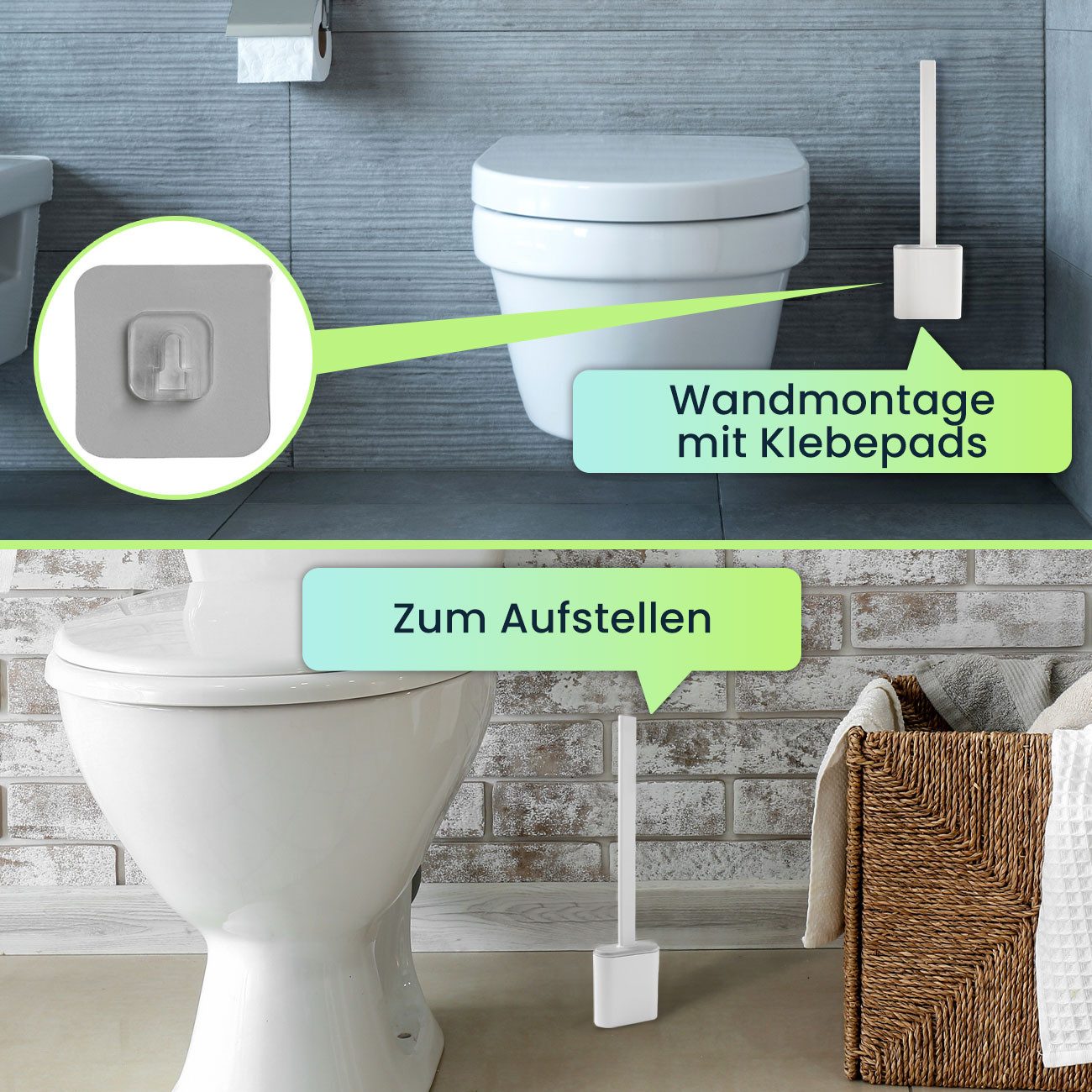 Casativo WC-Reinigungsbürste Silikon-WC-Bürsten Set grau/weiß & schwarz 2er/4er Toilettenbürsten, (4-tlg), luftdurchlässiger Bürstenhalter/Bürsten-Stiel: L 26 cm/