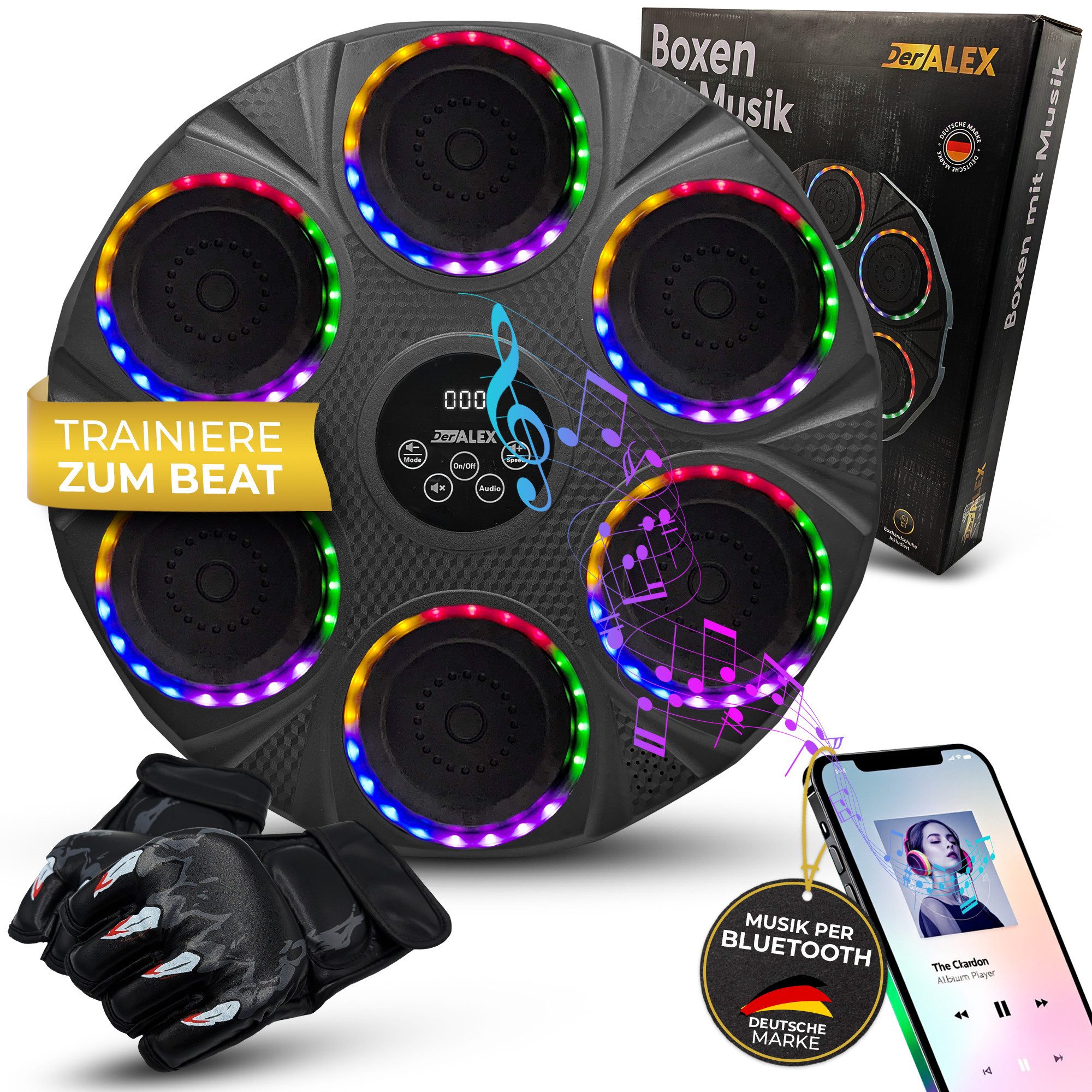 Der Alex Boxmaschine Music Boxing Machine LED Bluetooth Boxgerät mit Handschuhen Set, Boxtraining mit Beat, Licht & Power