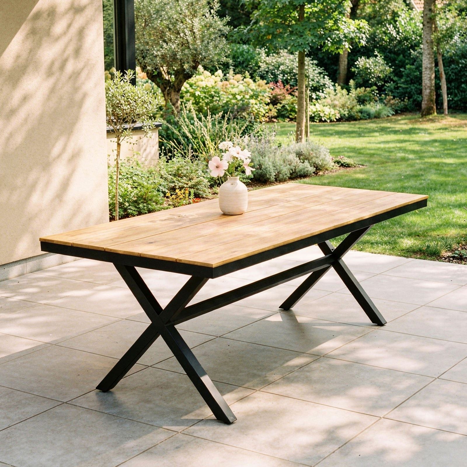 IDIMEX Gartentisch ISOLA, 180 x 100 cm mit Alu Gestell & Tischplatte in Holzoptik grau/natur