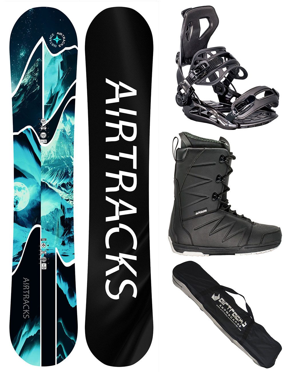 Airtracks Snowboard Komplett Set Herren Distance Camber Wide »Mod. 25/26 (Snowboardset Distance Camber+Bindung Master+Boots+Bag, 4 St., 4er Pack), Board + Bindung Master + Boots + SB Bag / 150 155 160 164 cm