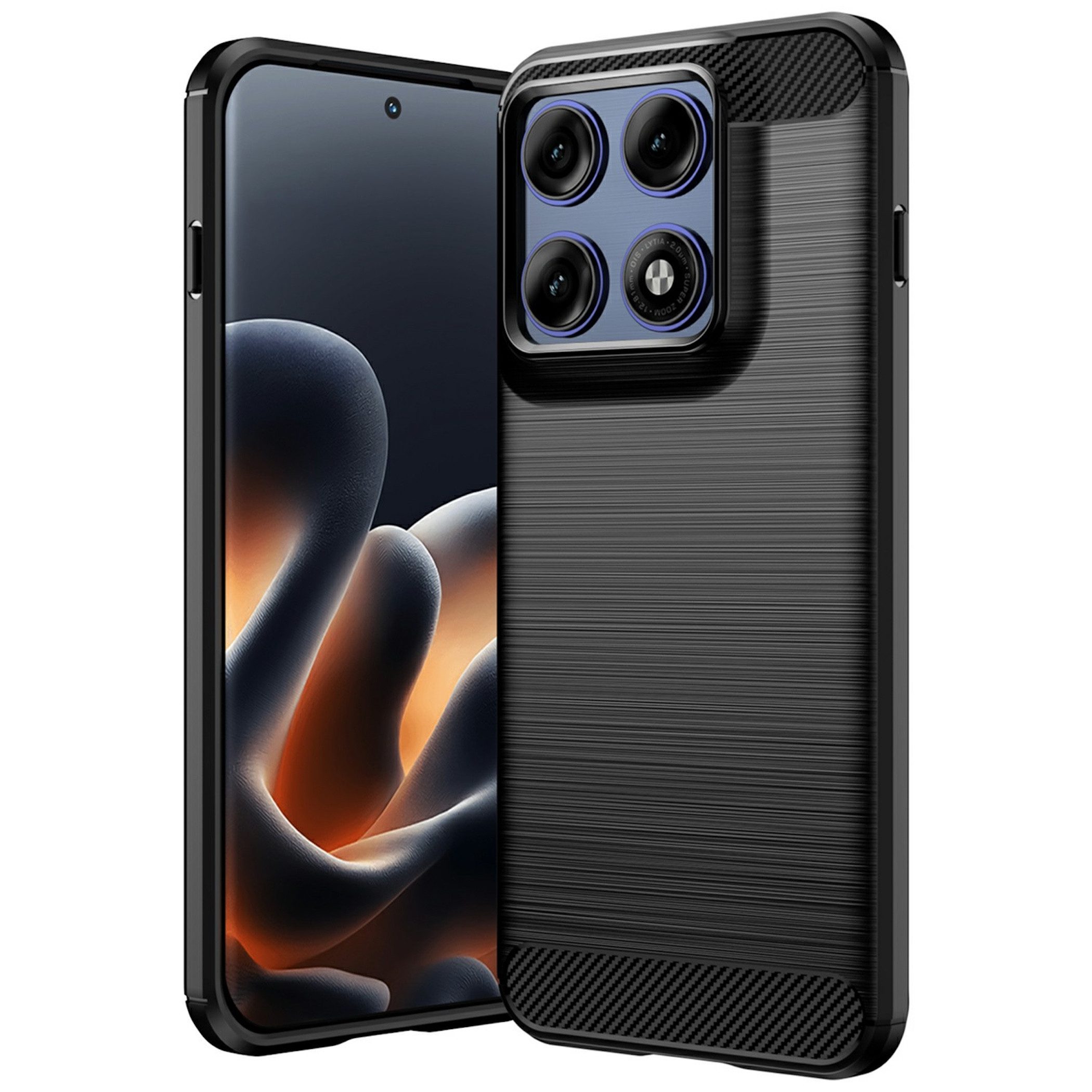 Wigento Handyhülle für Motorola Edge 70 Pro 5G Carbon Design Brushed Design TPU Schwarz 6,78 Zoll, Carbon Textur Schutzhülle Smart Case Cover