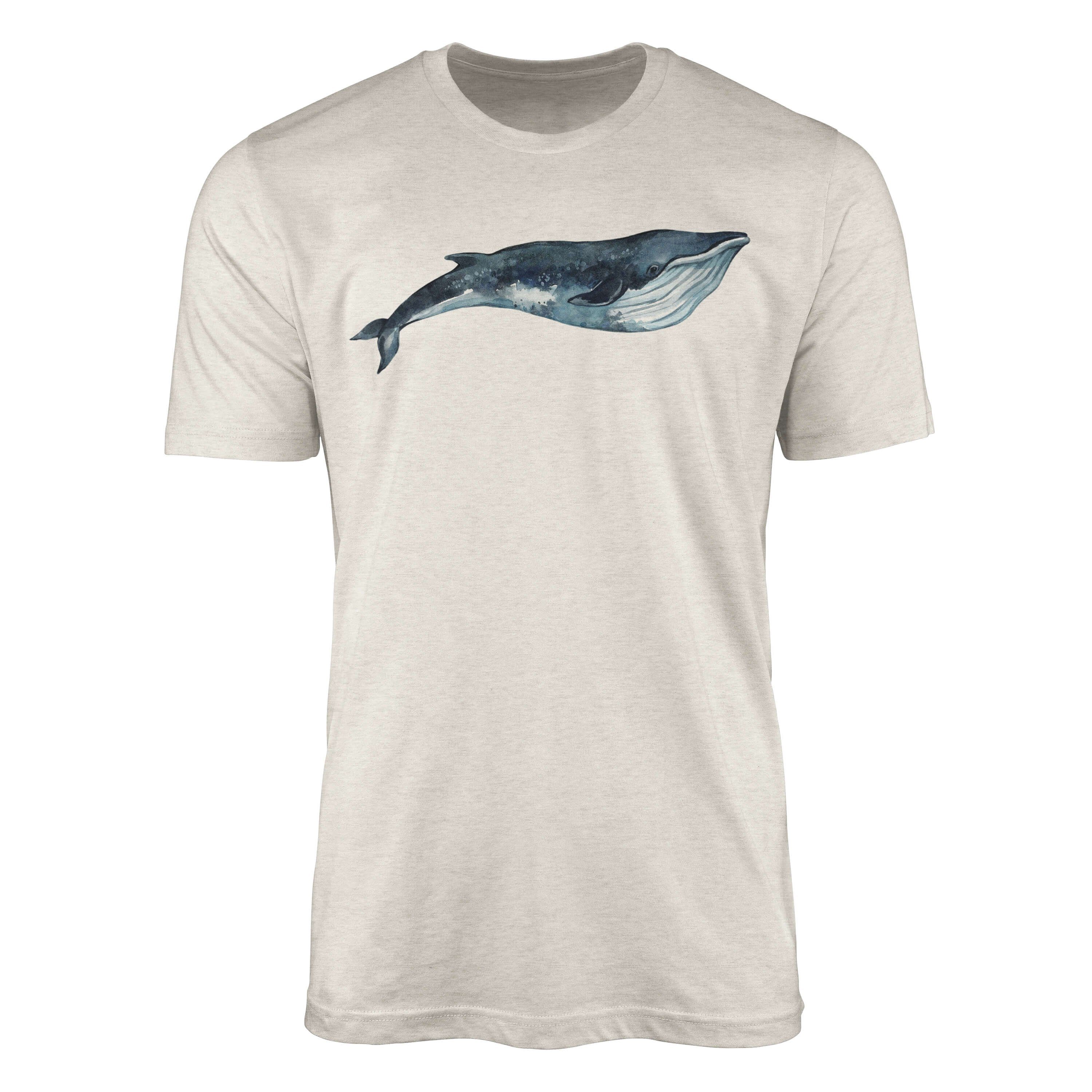 aus Nachhaltig Wasserfarben Sinus T-Shirt Shirt Bio-Baumwolle Art (1-tlg) T-Shirt 100% Ökomode Motiv gekämmte Herren Blauwal