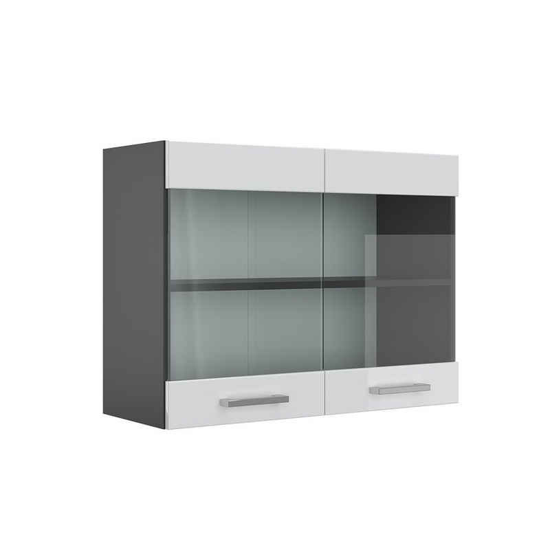 Vicco Glashängeschrank Hängeschrank Küche 80 cm R-Line Anthrazit Weiß Hochglanz