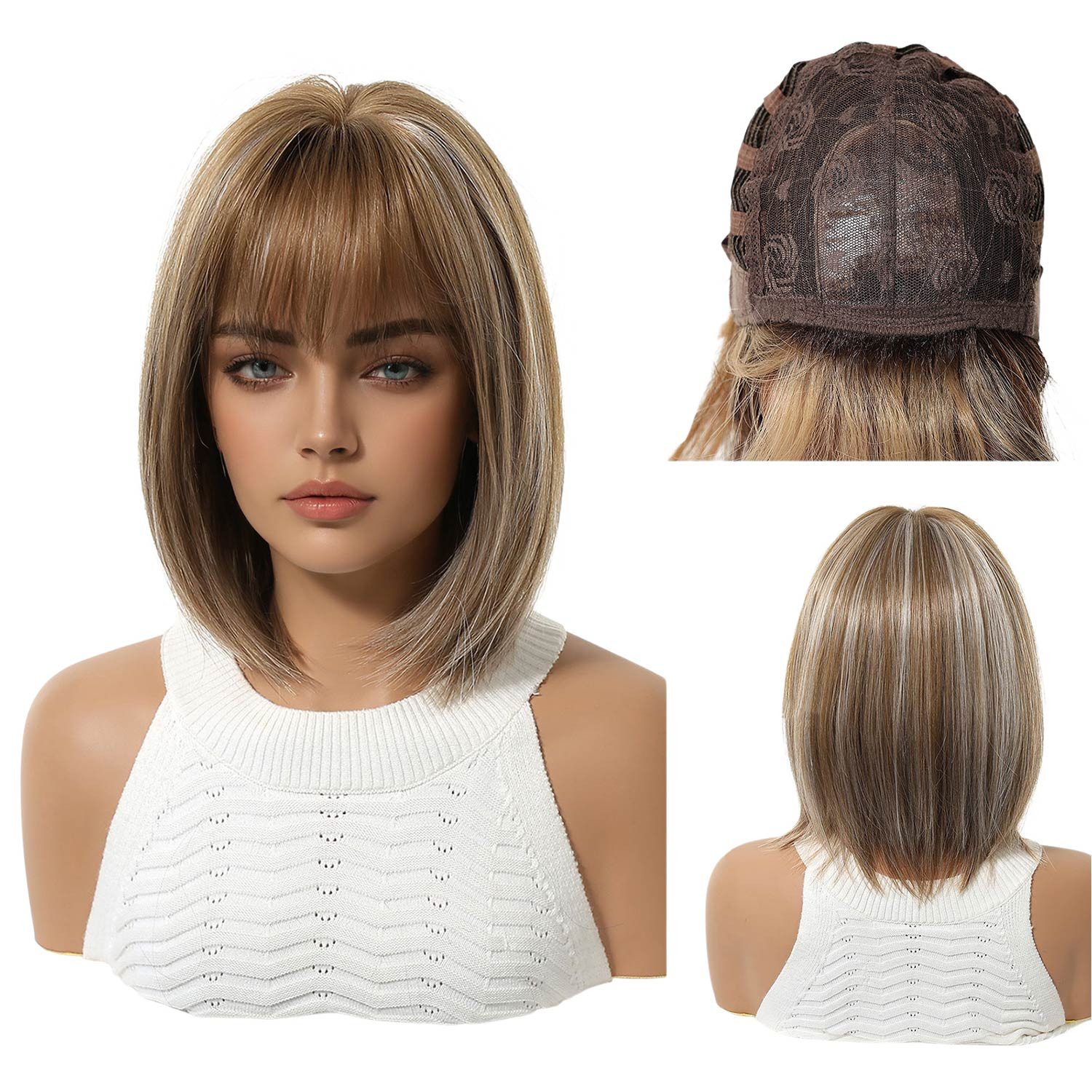 Refttenw Kunsthaarperücke Kunsthaarperücke,Bob Perücke,Kostüm-Perücke,Kurzhaarperücke mit Pony