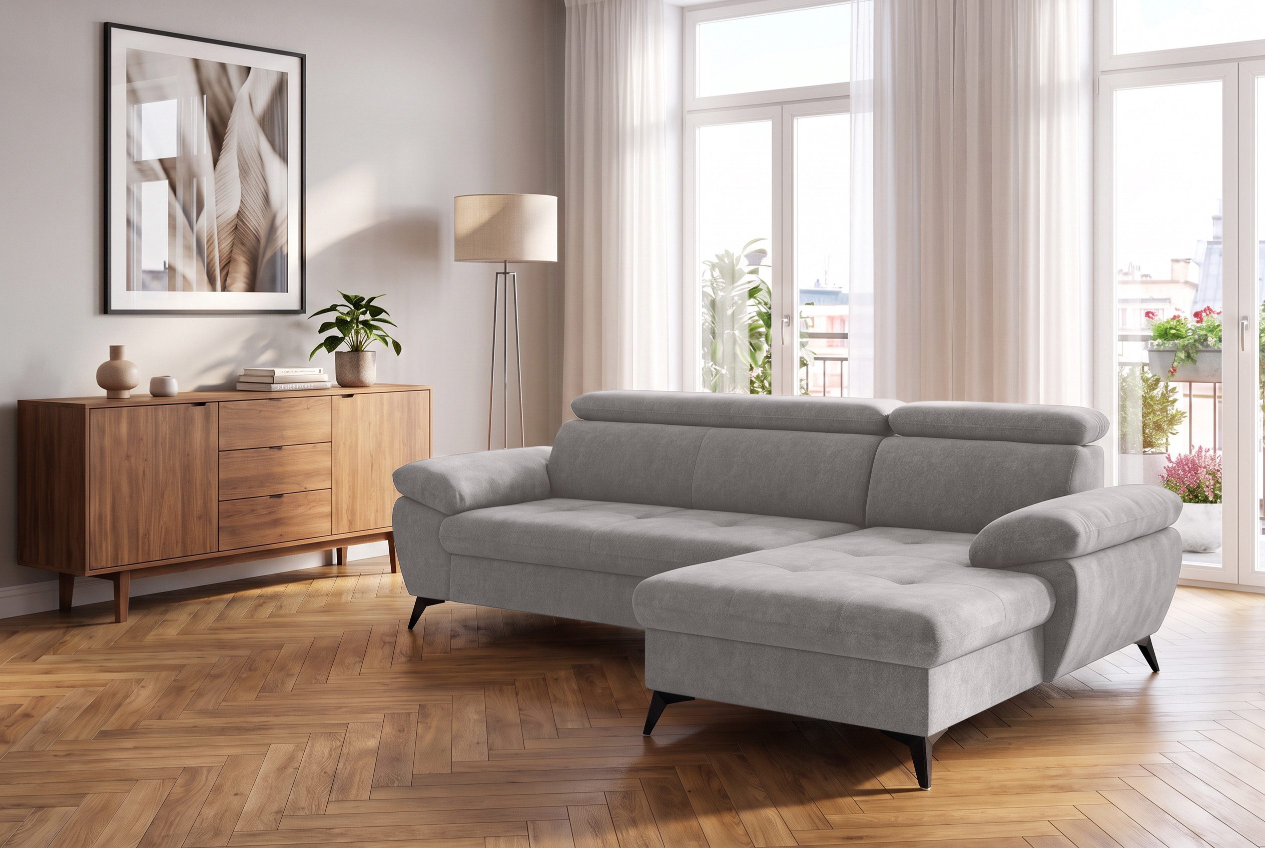 COTTA Ecksofa Hudson L-Form, B: 261 cm, mit Kopfteilverstellung, Wellenunterfederung, optional mit Schlaffunktion und XL Bettkasten, Liegefläche 190x119cm