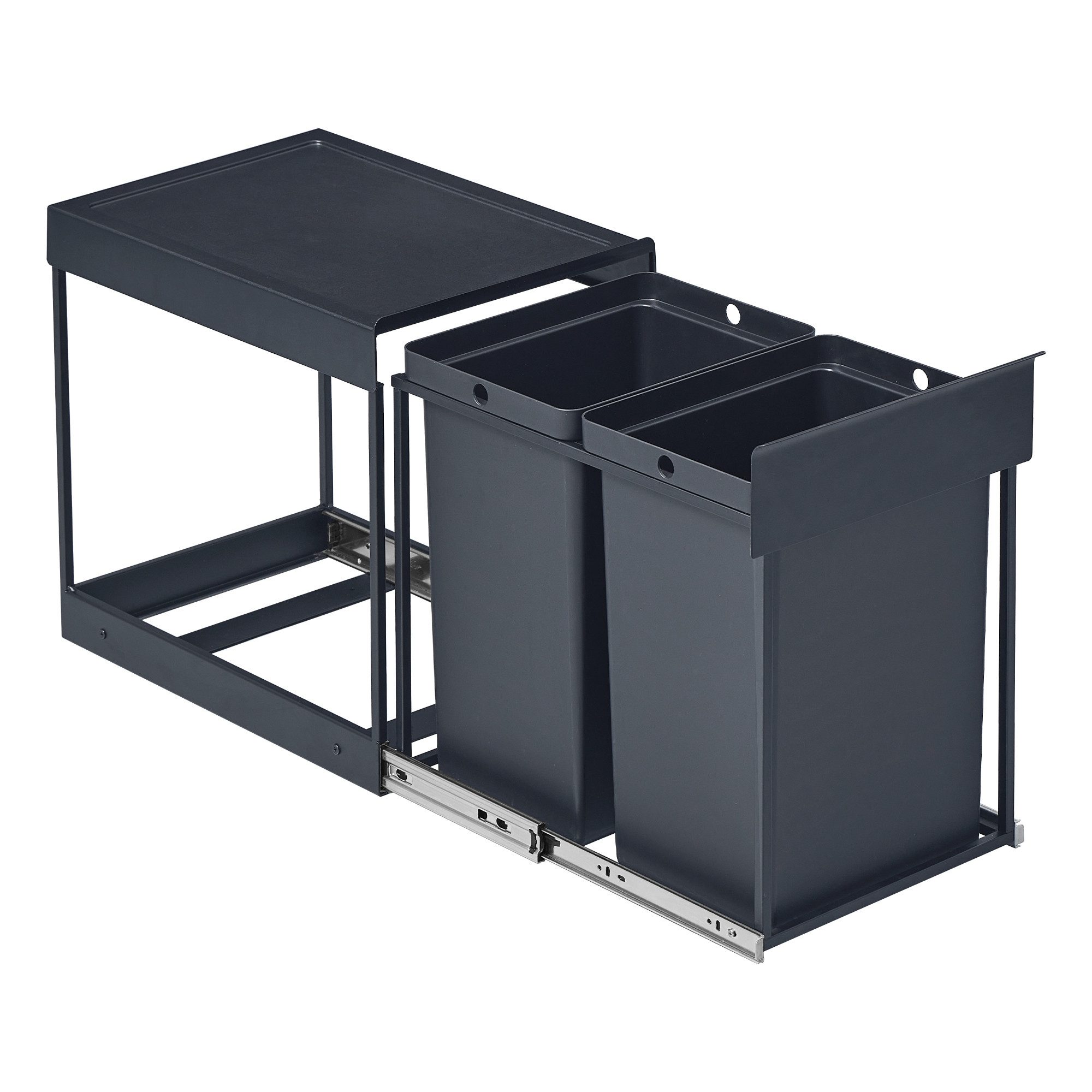 SONGMICS Mülleimer Mülltrennsystem für Unterschrank, 2X15L 2X20L, Mülleimer küche, Abfalleimer 2 Fächer, ausziehbar, Stahlrahmen