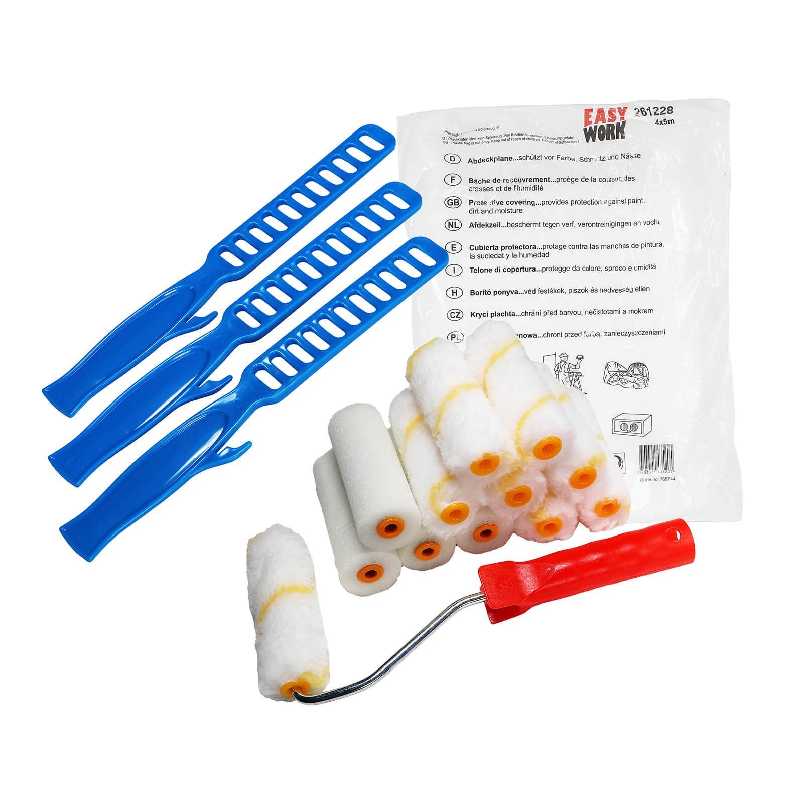 peveha24 Pinsel Maler Set Steckbügel Schaumwalze Plüschwalze Farbrührstäbe