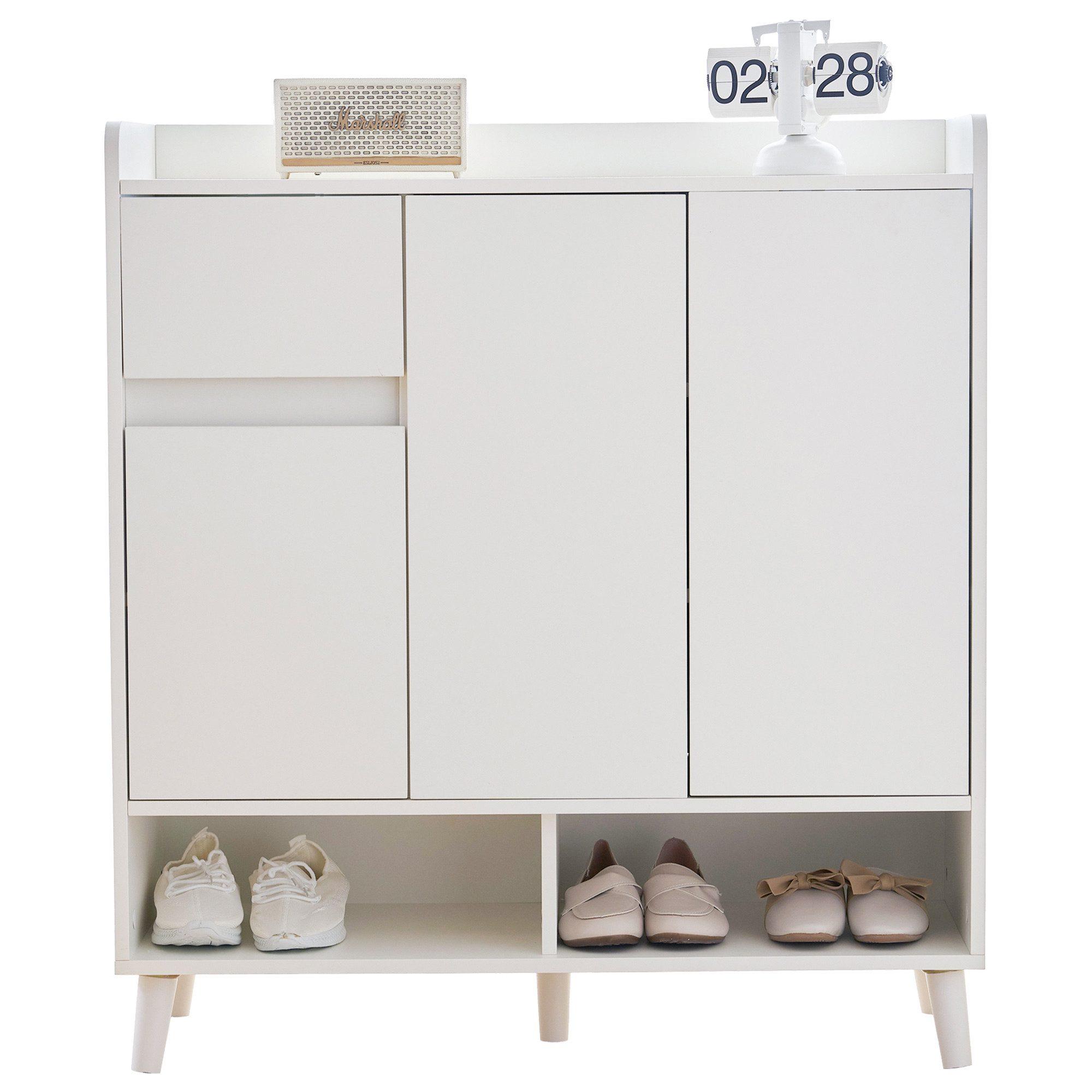 Tongtong Sideboard Kommode, Schuhschrank mit verstellbaren Einlegeböden, H99/ B90/ T35 cm, 1 Schublade und 3 Türen, ca 12 Paar Schuhe