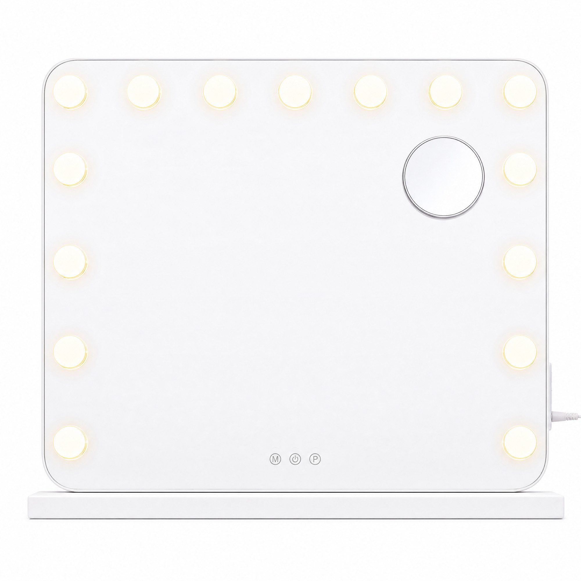 SONGMICS Spiegel Schminkspiegel mit Beleuchtung, 3 Lichtfarben, 10x Vergrößerung, 15 LEDs, 48 x 58 x 5,7 cm, Weiß