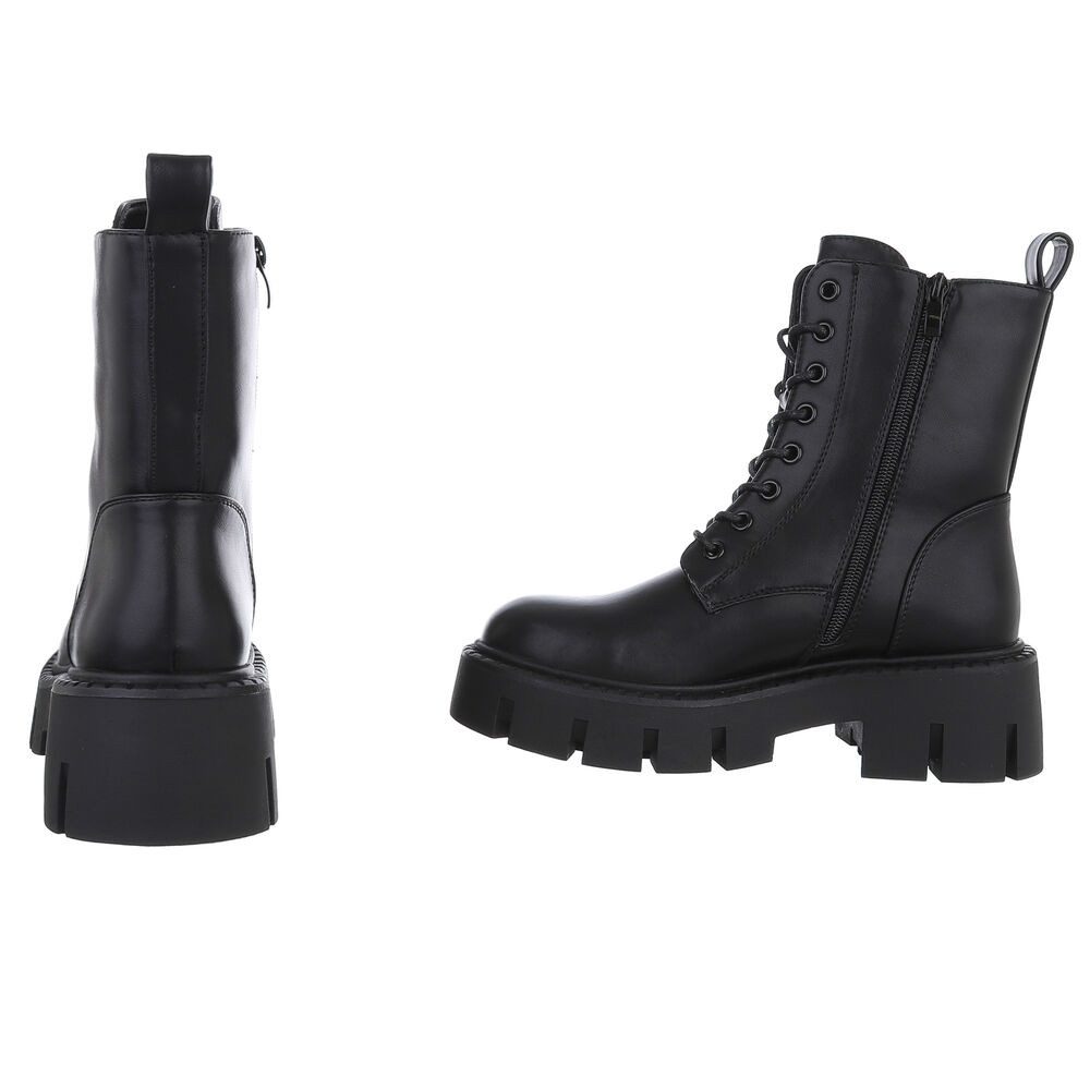 Ital-Design Damen Schnürschuhe Freizeit Schnürstiefelette (90110135) Blockabsatz Stiefeletten in Schwarz – Bild 5 von 5