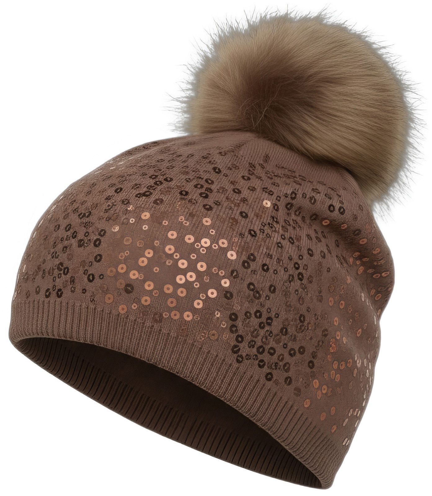 styleBREAKER Bommelmütze Feinstrick Bommelmütze mit Pailletten (1-St)