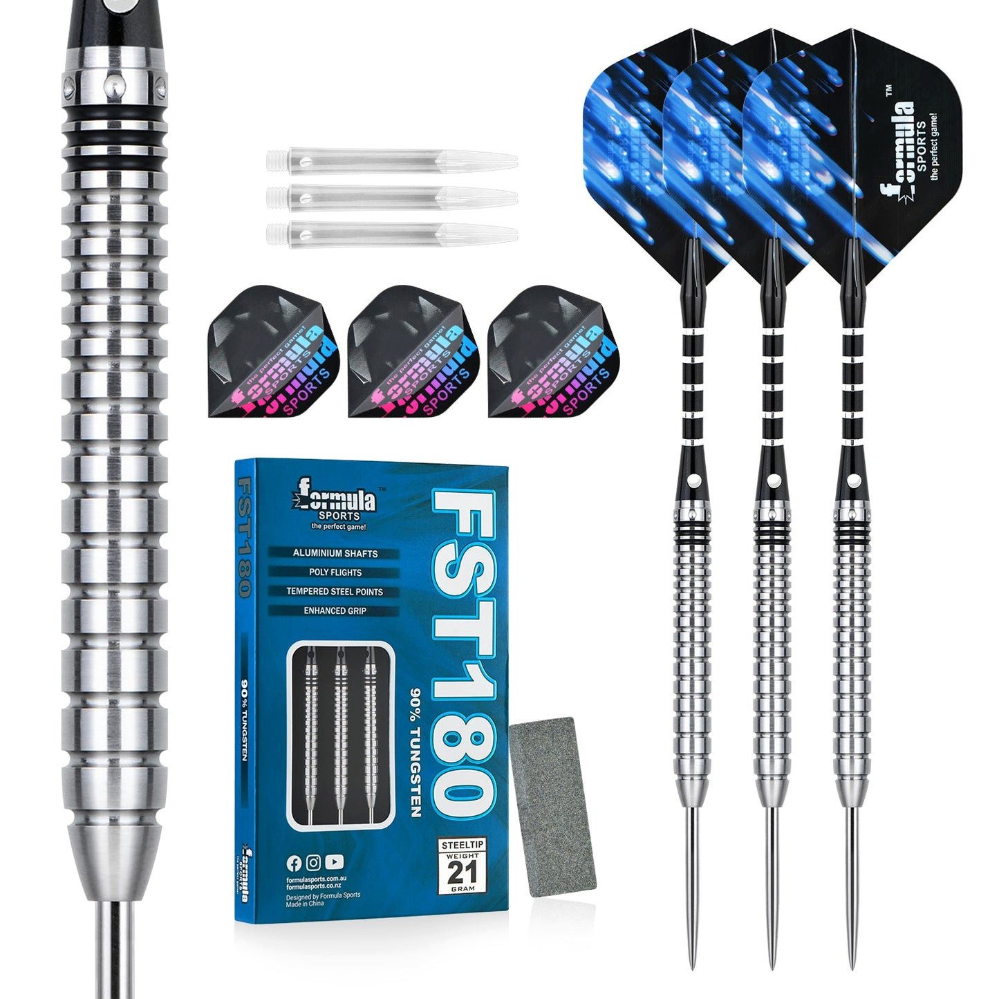 Formula Sports Dartpfeil FST180 GEN1 Classic Steeltip Dartset 21g 22g 23g 24g Steeldarts, Der strukturierte Griff bietet sichere Orientierung entlang der Barrel