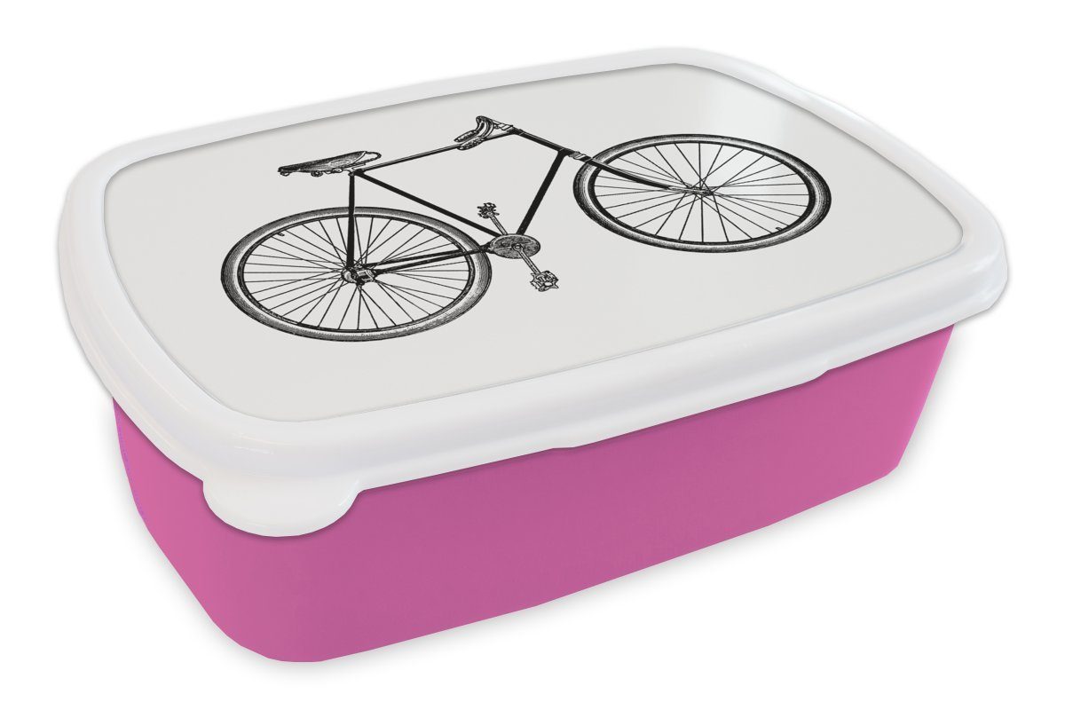 MuchoWow Lunchbox Vintage - Fahrrad - Lenkrad, Kunststoff, (2-tlg), Brotbox für Erwachsene, Brotdose Kinder, Snackbox, Mädchen, Kunststoff rosa