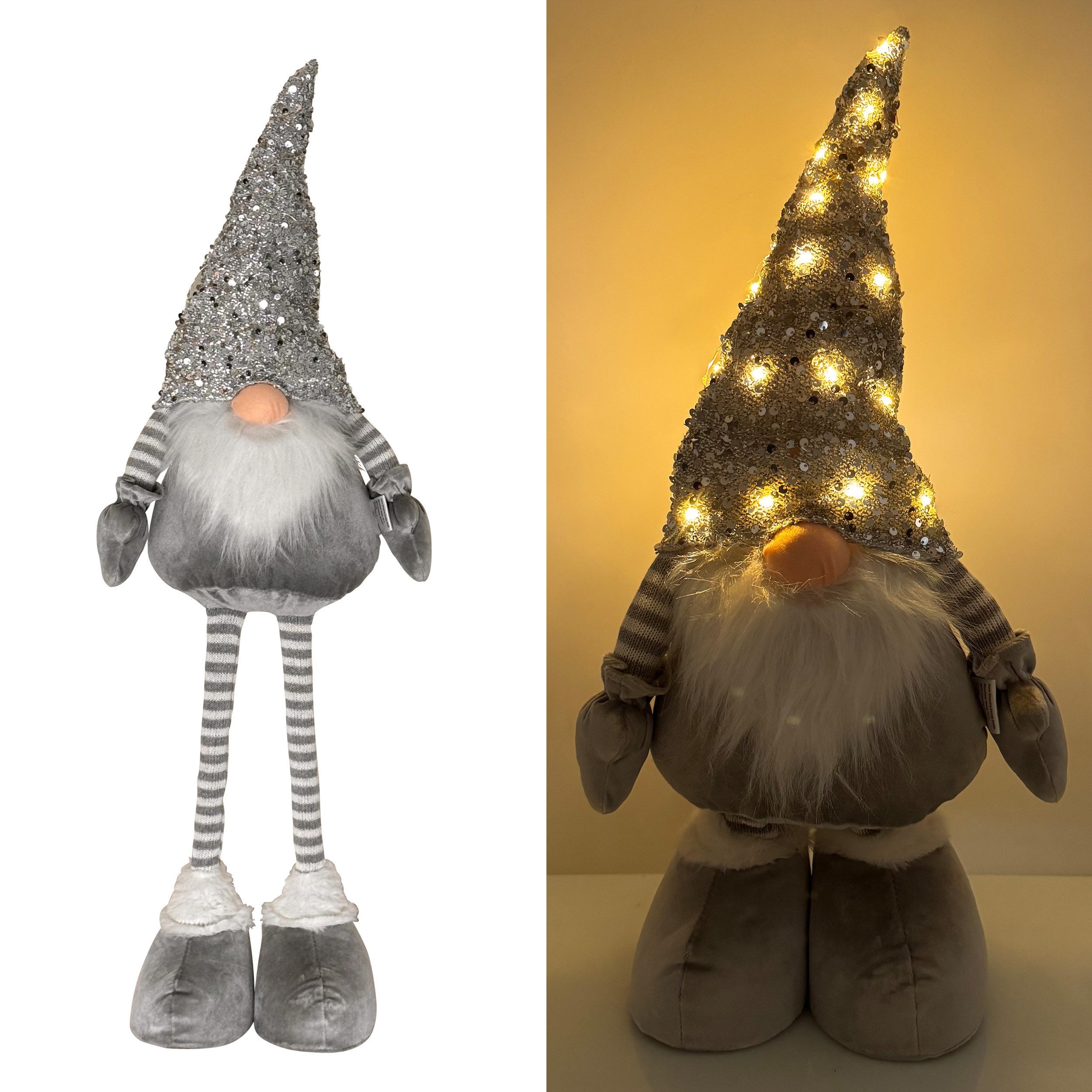 Online-Fuchs Weihnachtsfigur süßer Wichtel mit Zipfelmütze, Teleskopbeinen und LED-Beleuchtung (Deko zu Weihnachten, Dauerleuchten oder Funkeleffekt wählbar), inkl. praktischer 6-Stunden Timerfunktion