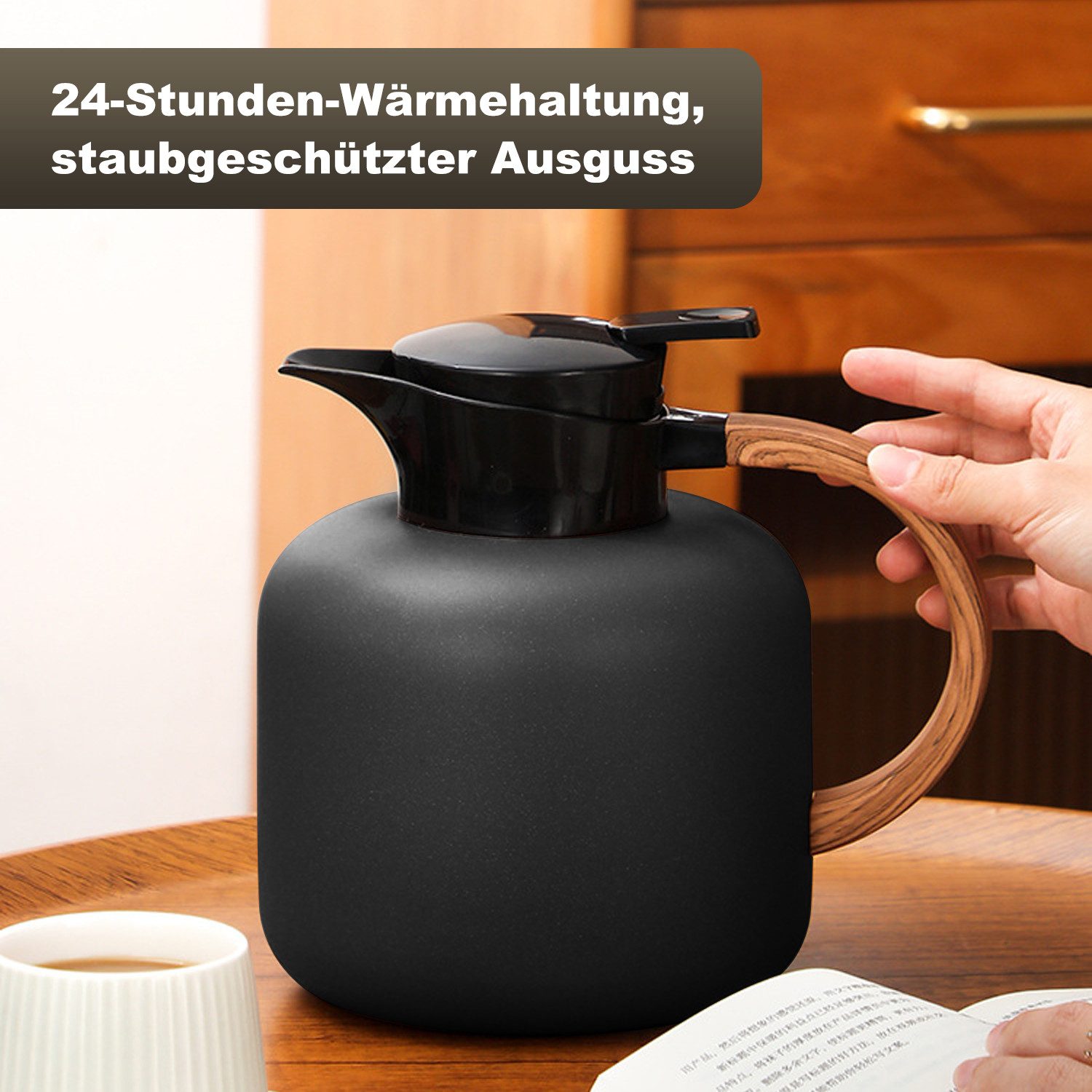 OSTWOLKE Isolierkanne 2L Thermoskanne Teekanne Edelstahl Doppelschicht 24h heiß & kalt, Quick Tip Verschluss, für Kaffee,Tee, Milch