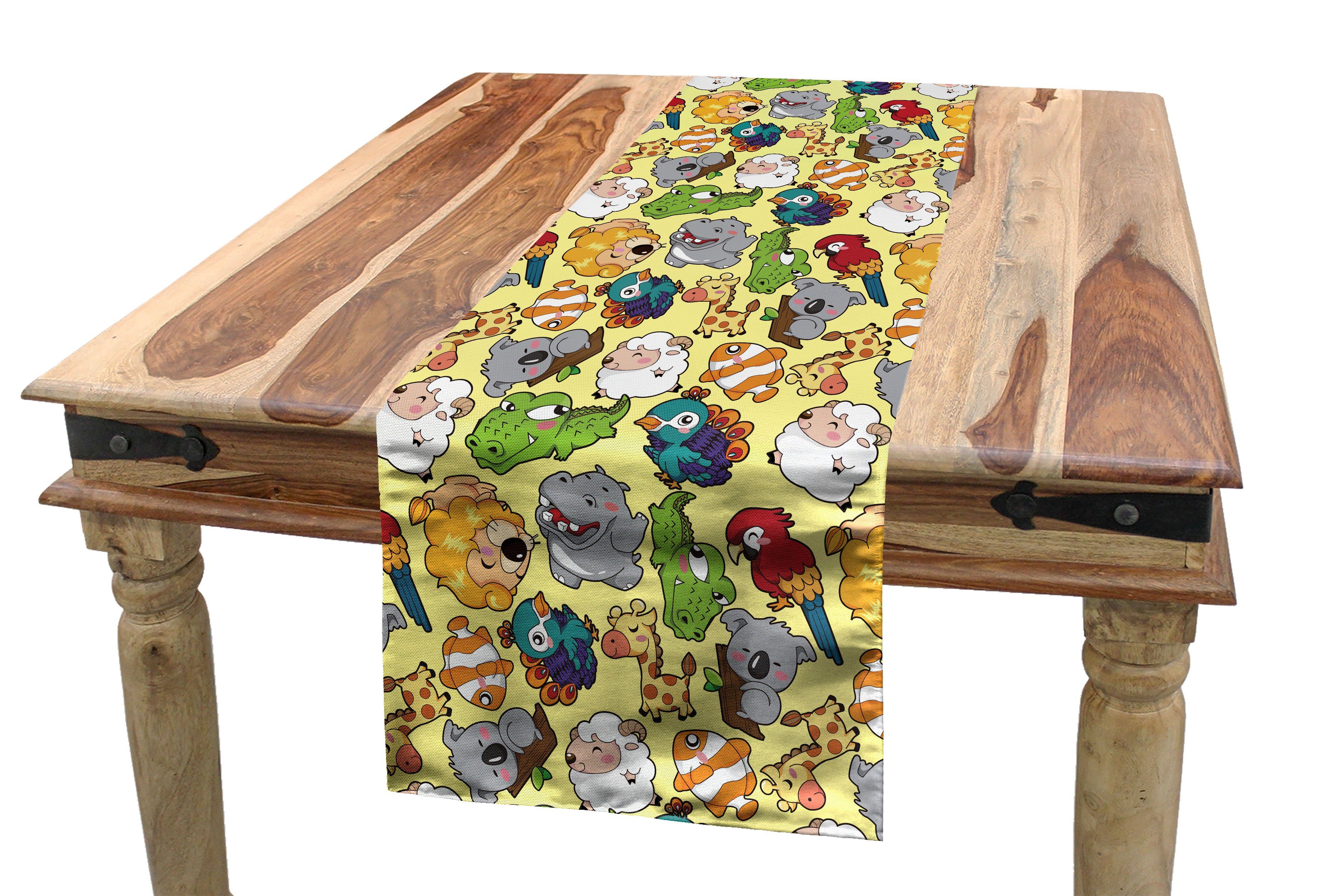 Abakuhaus Tischläufer Esszimmer Küche Rechteckiger Dekorativer Tischläufer, Tiere Hippo Giraffe Koala