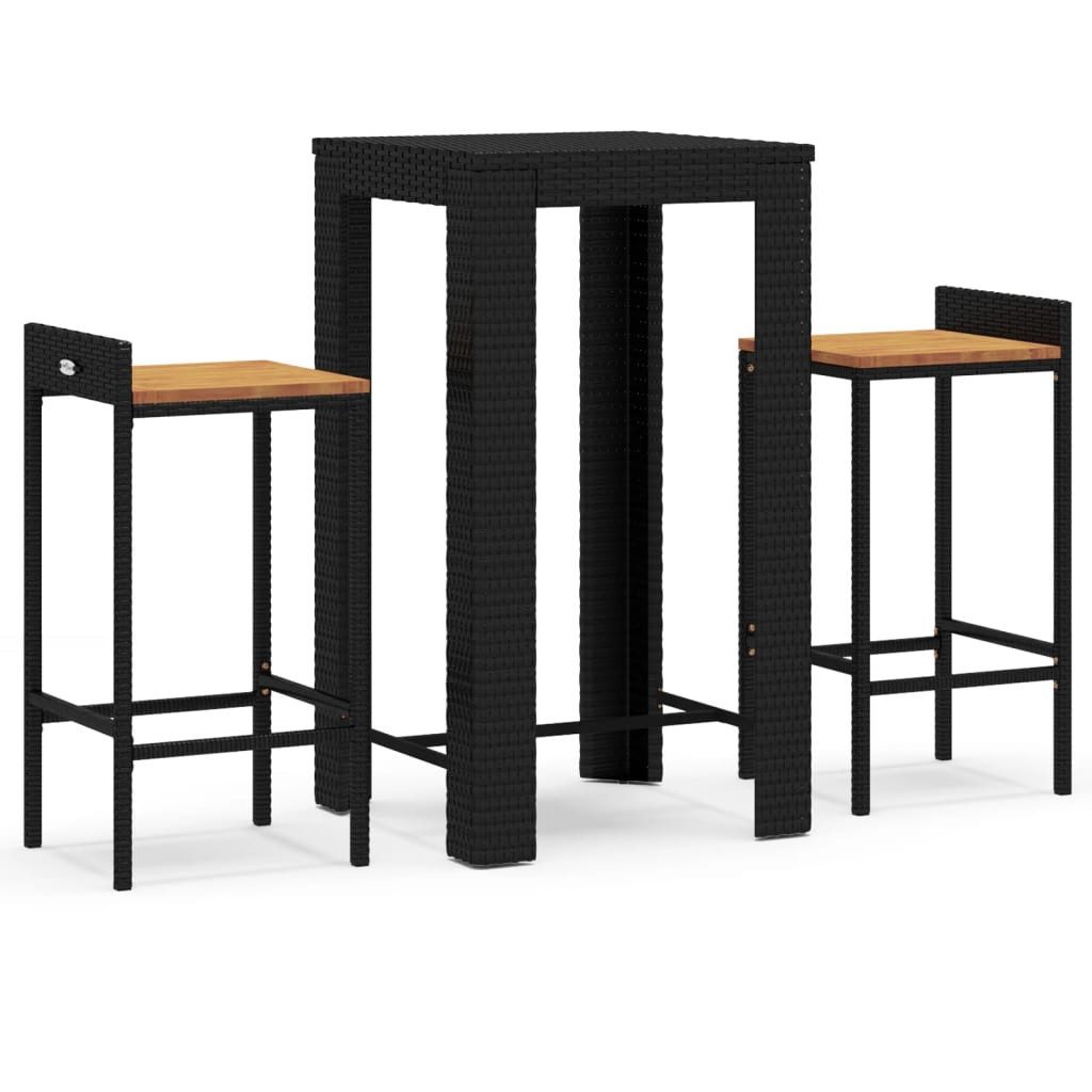 vidaXL Gartenbar-Set, 3-tlg. Gartenlounge Set Schwarz Poly Rattan & Massivholz Akazie