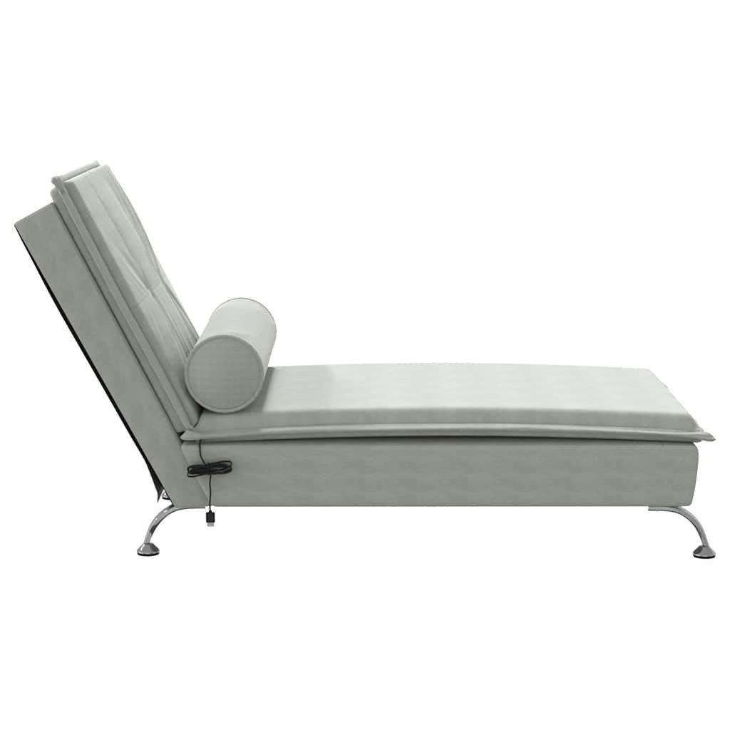 vidaXL Chaiselongue Massage-Chaiselongue mit Nackenrolle Hellgrau Samt, 1 Teile
